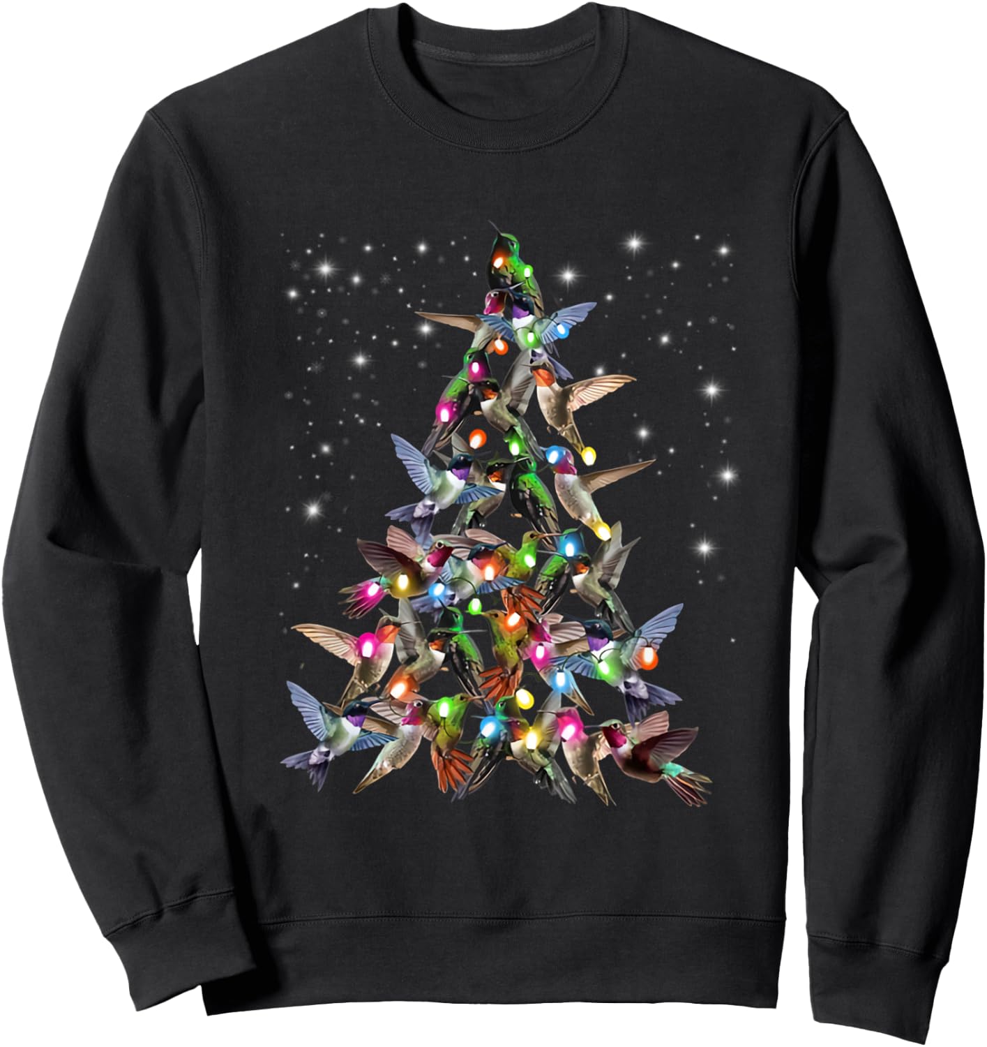 Hummingbird Christmas Tree- Funny Birds Xmas Decorations Sweatshirt - Sweatshirt | Black
