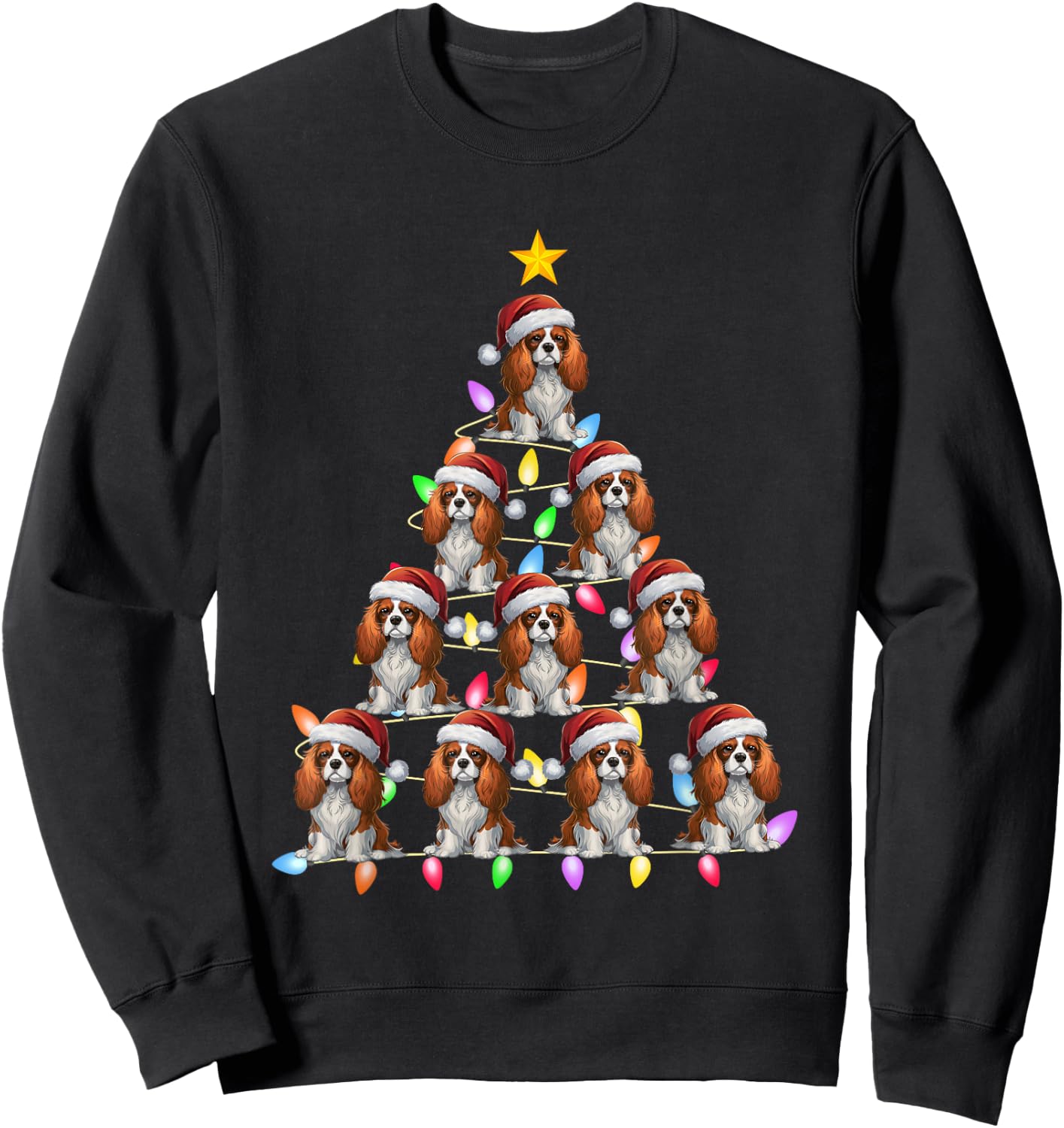 Christmas Tree Light Santa Cavalier King Charles Spaniel Dog Men Women Kids Sweatshirt - Sweatshirt | Black
