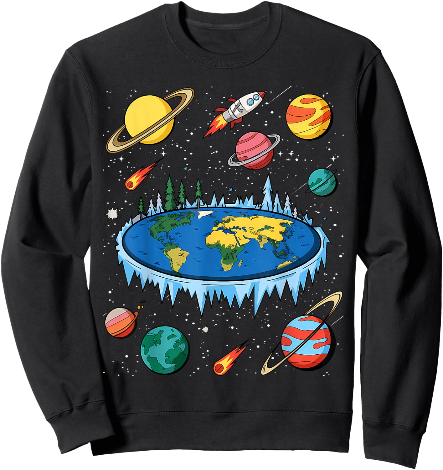 Flat Earth Map Model Globe Conspiracy Believer Sweatshirt - Sweatshirt | Black