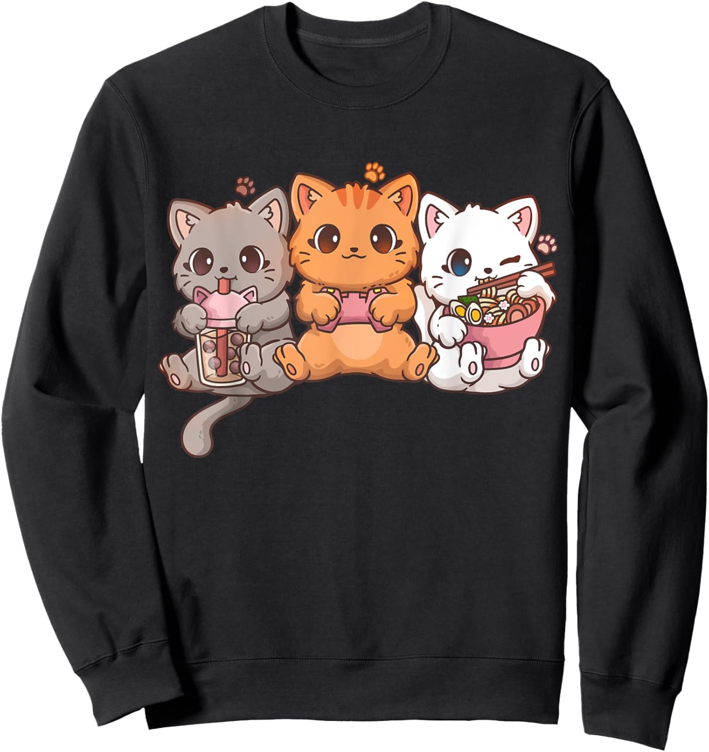 Kawaii Gamer Gaming Cat Boba Cat Bubble Tea Ramen Cats Sweatshirt - Sweatshirt | Black
