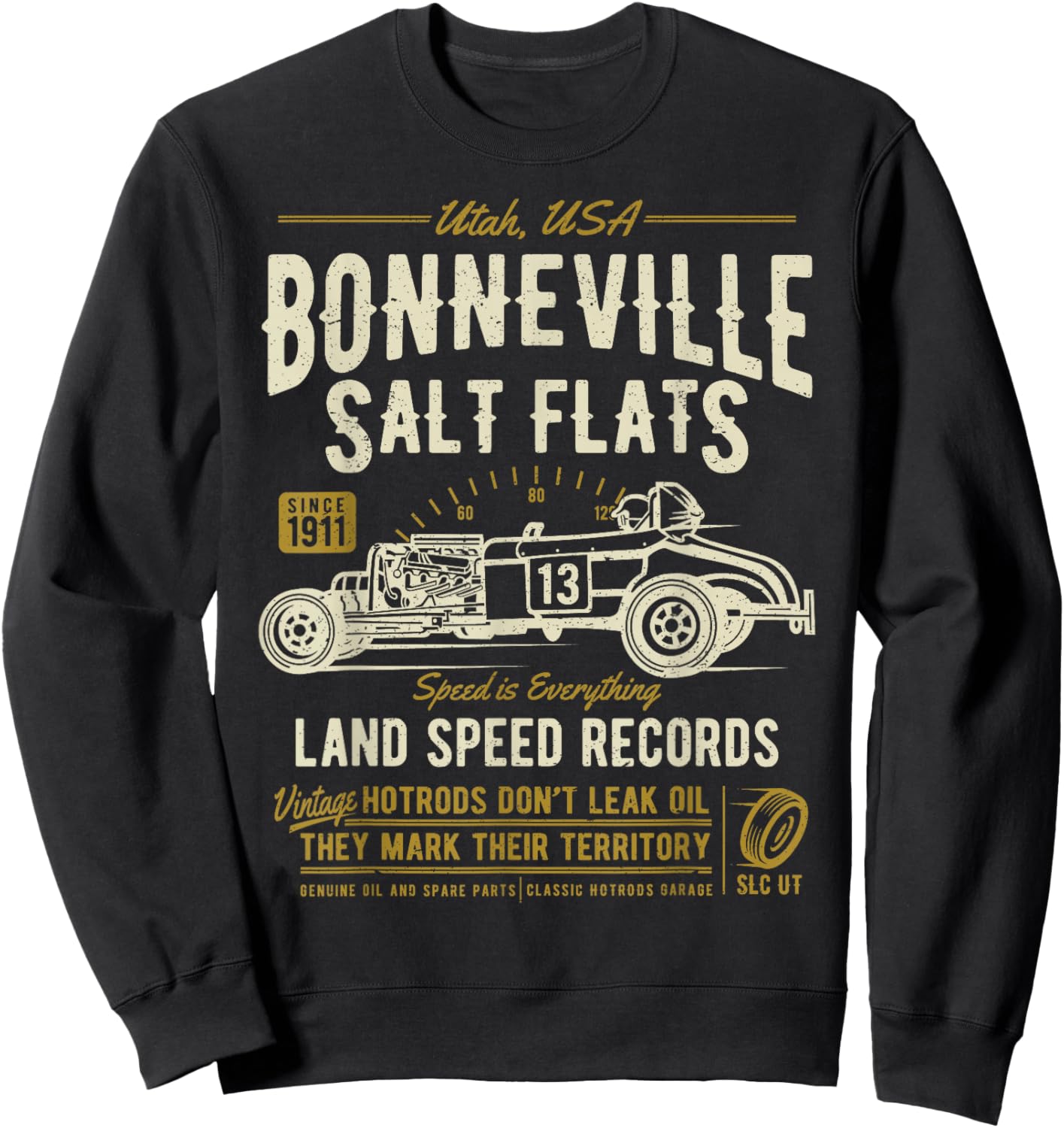 Retro Bonneville Salt Flats Utah Vintage Hotrod Design Sweatshirt - Sweatshirt | Black