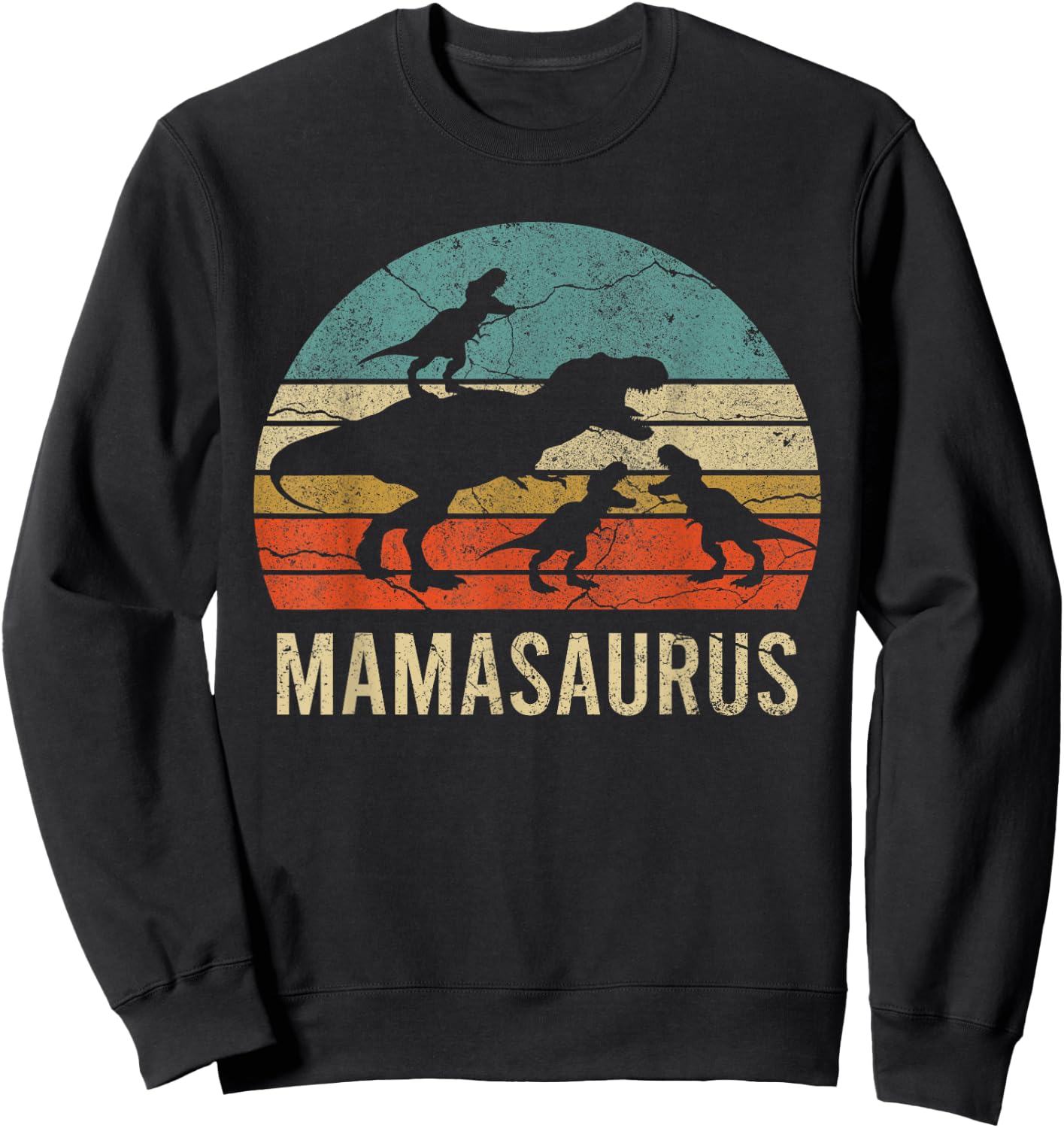 Mommy Mom Mama Dinosaur Funny 3 Three kids Mamasaurus Gift Sweatshirt - Sweatshirt | Black