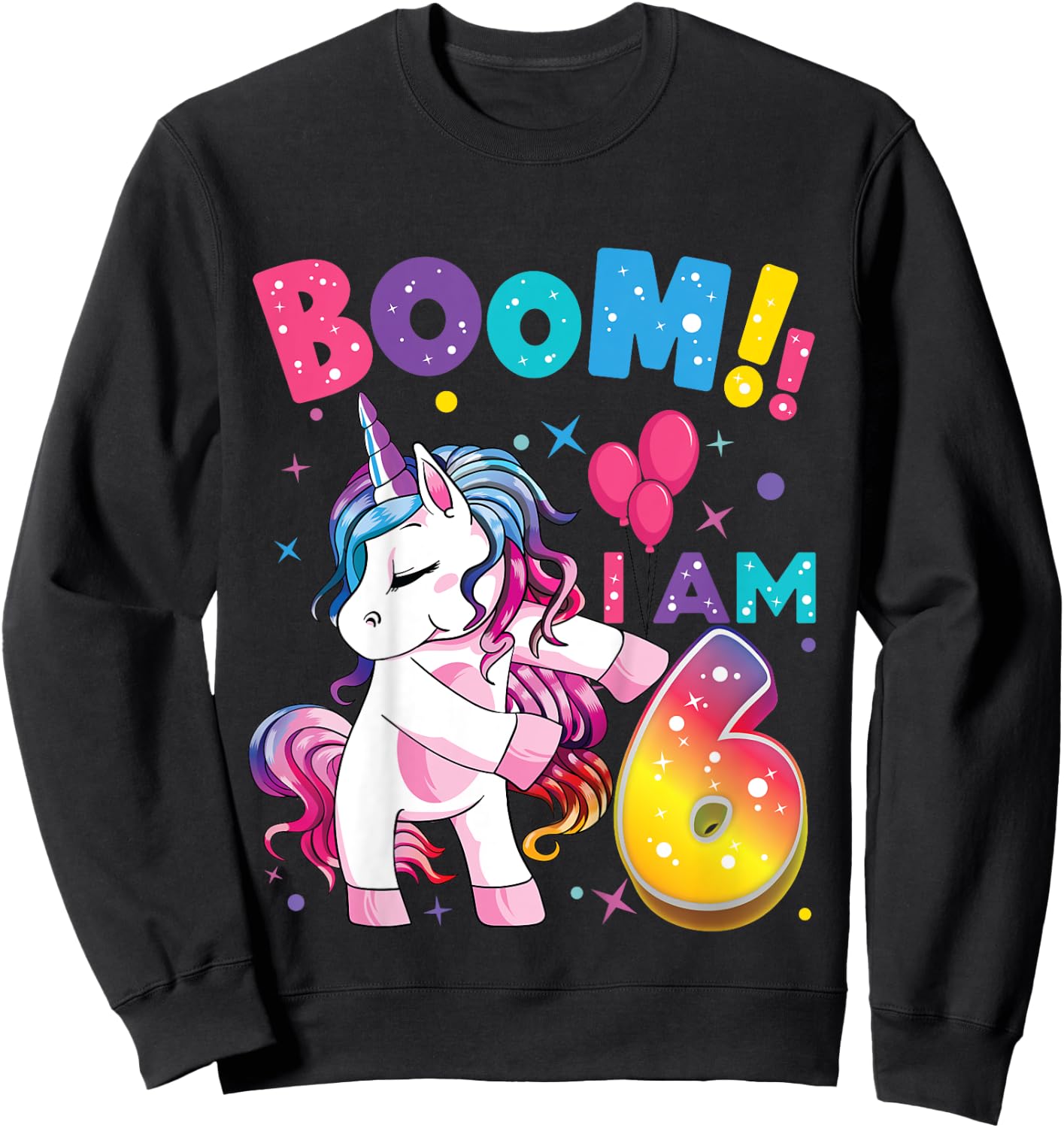 6 Years Old Unicorn Flossing 6th Birthday Girl Unicorn Party Sweatshirt - Sweatshirt | Black