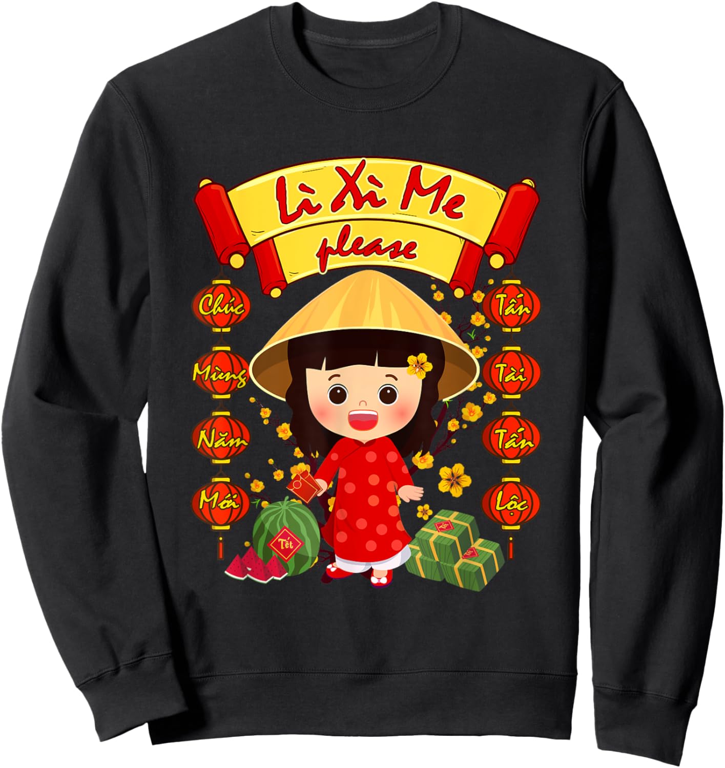 Li Xi Me Please Girl Ao Dai Funny Vietnamese Lunar New Year Sweatshirt - Sweatshirt | Black