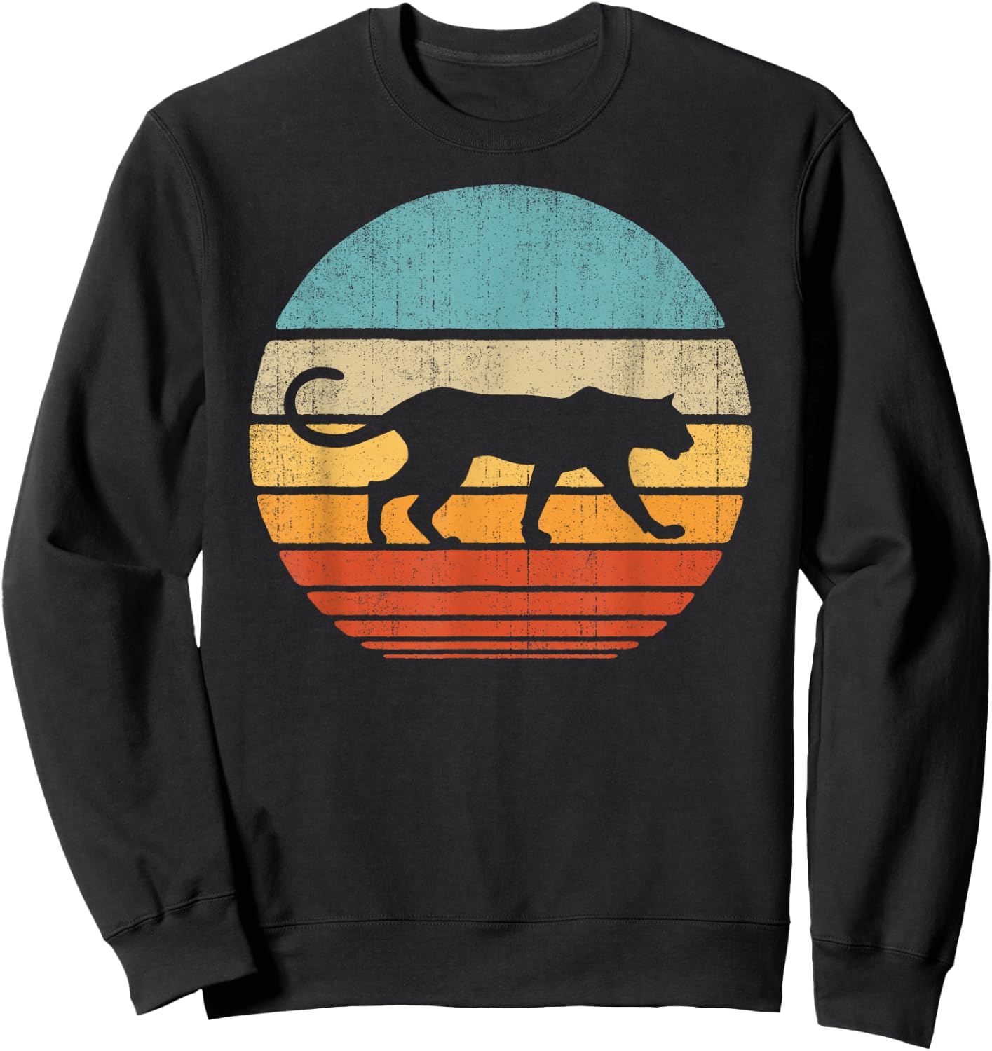 Cougar Retro Vintage 60s 70s Sunset Mammal Animal Men Women Sweatshirt - Sweatshirt | Black