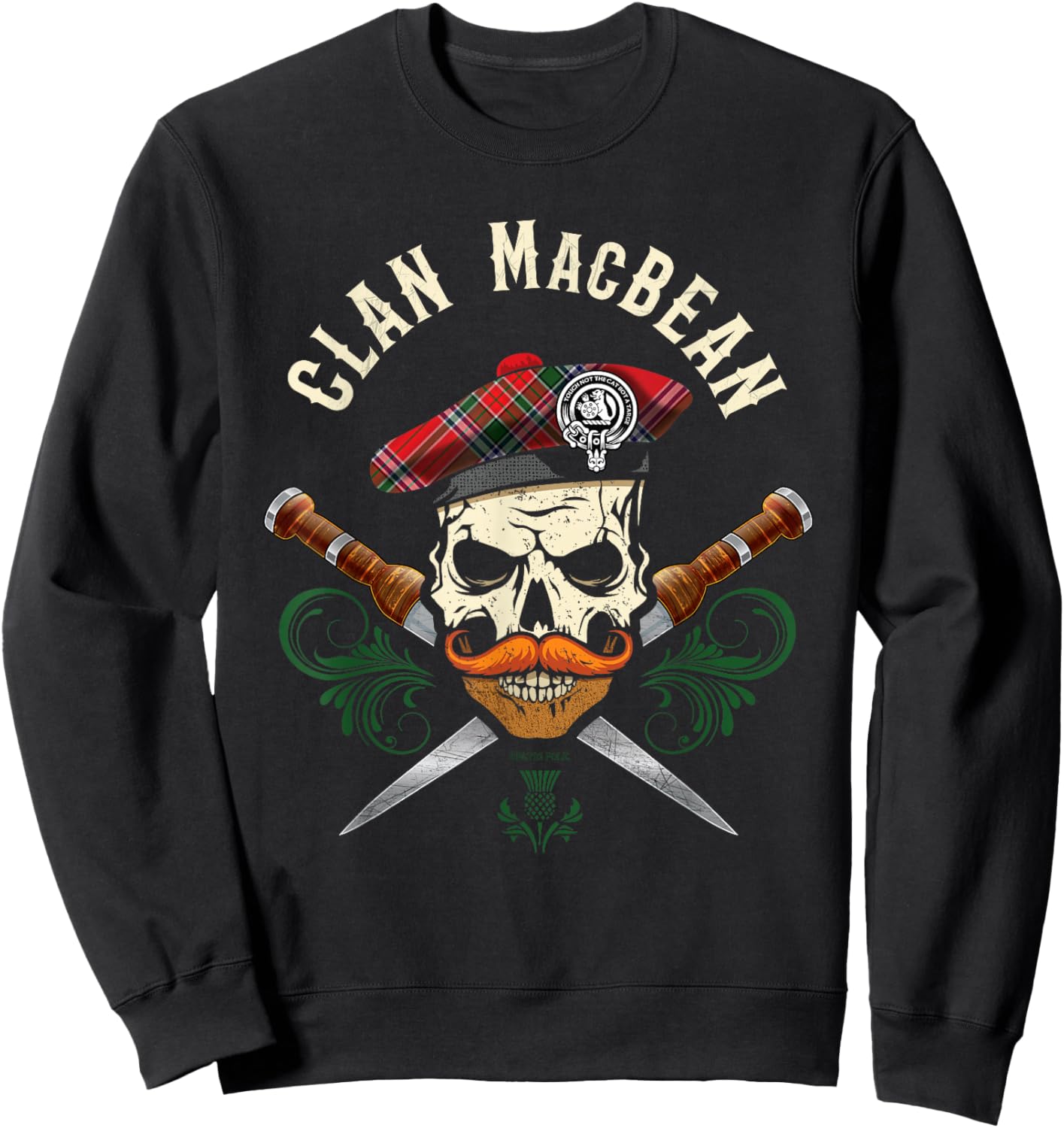 Scottish Clan MacBean Surname Skull Dirks Tartan Badge Sweatshirt - Sweatshirt | Black