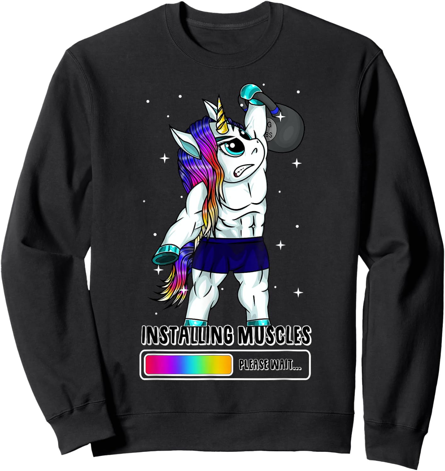Unicorn Installing Muscles Kettlebell Fun Gym Workout Gift Sweatshirt - Sweatshirt | Black