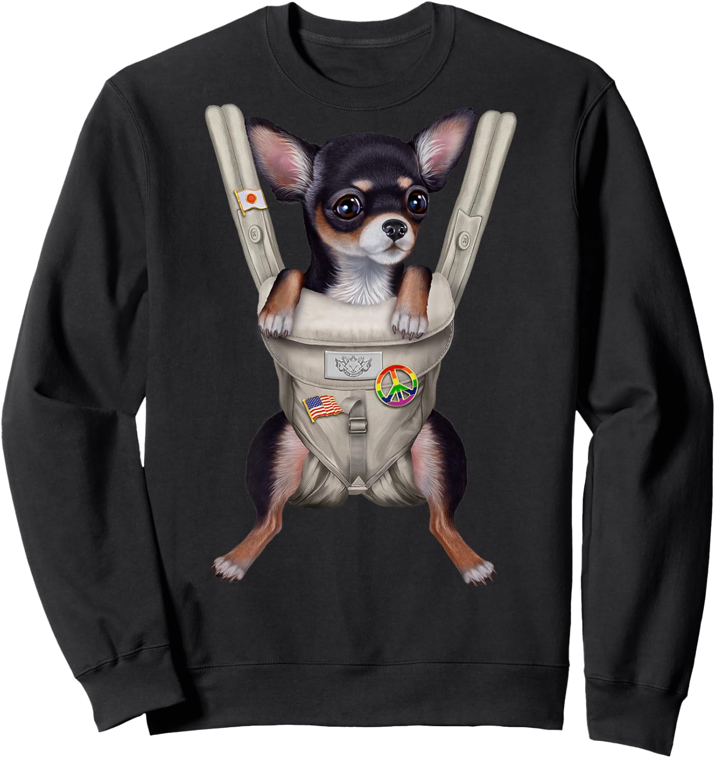 Black Chihuahua Dog in Baby Carrier Men Women Kids Sweatshirt - Sweatshirt | Black