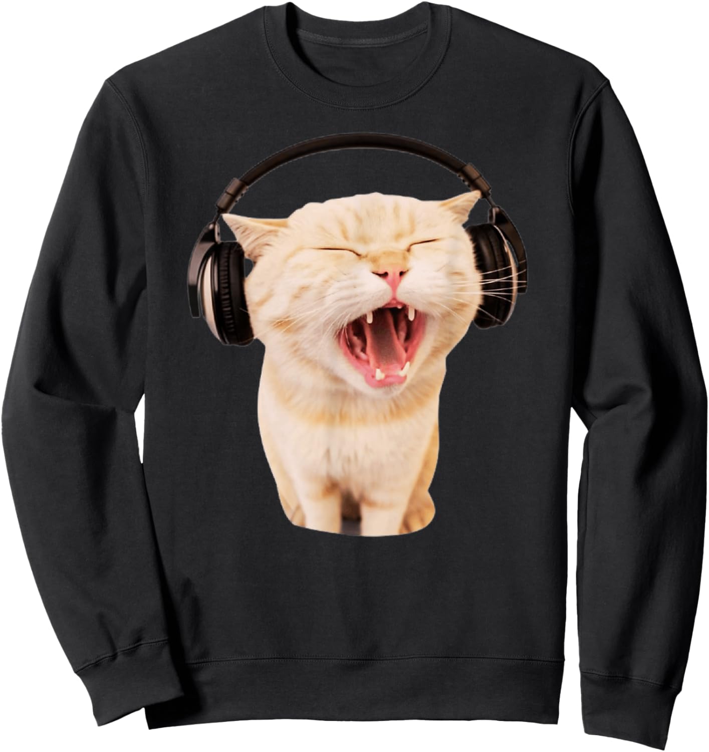 Cat With Headphones Meme Cat Meme Funny Memes Gen-Z Memes Sweatshirt - Sweatshirt | Black