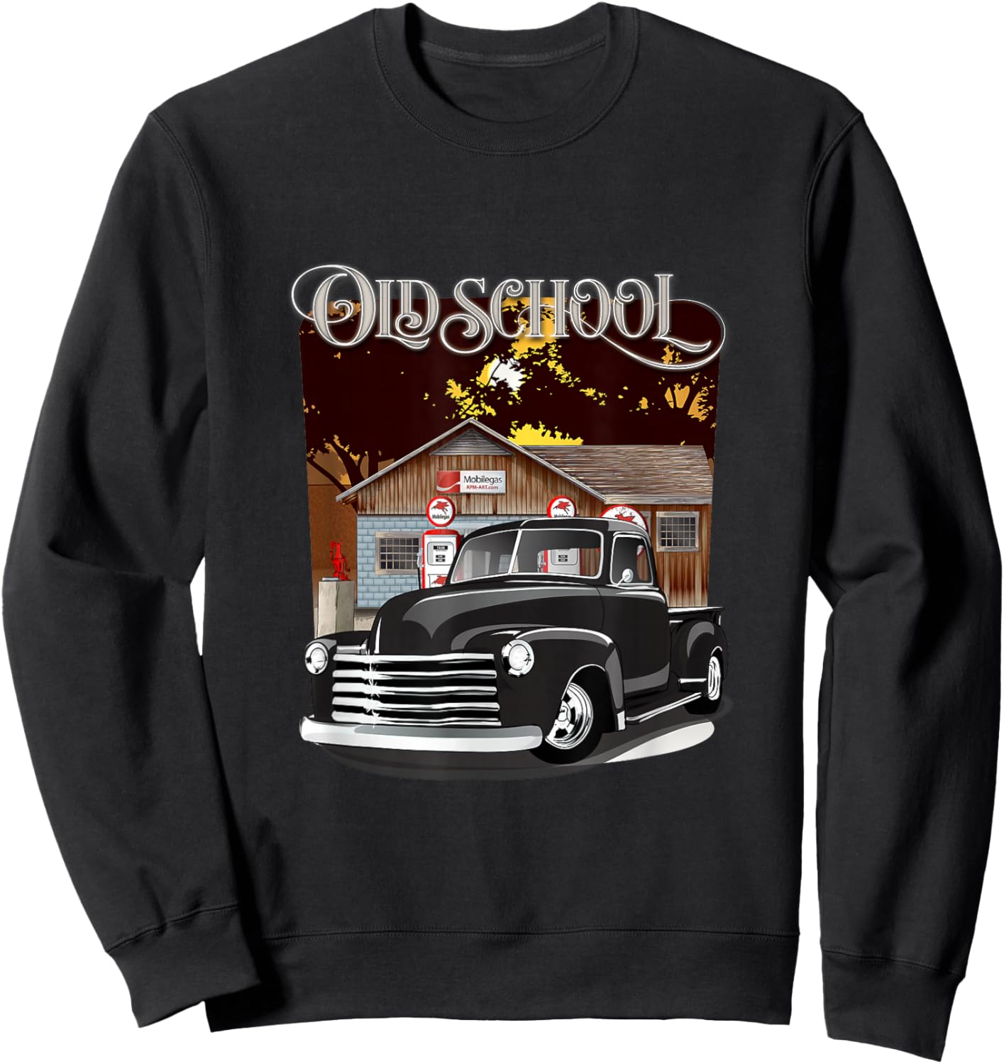 1948 Classic Truck with Old School Service Station Design Sweatshirt - Sweatshirt | Black