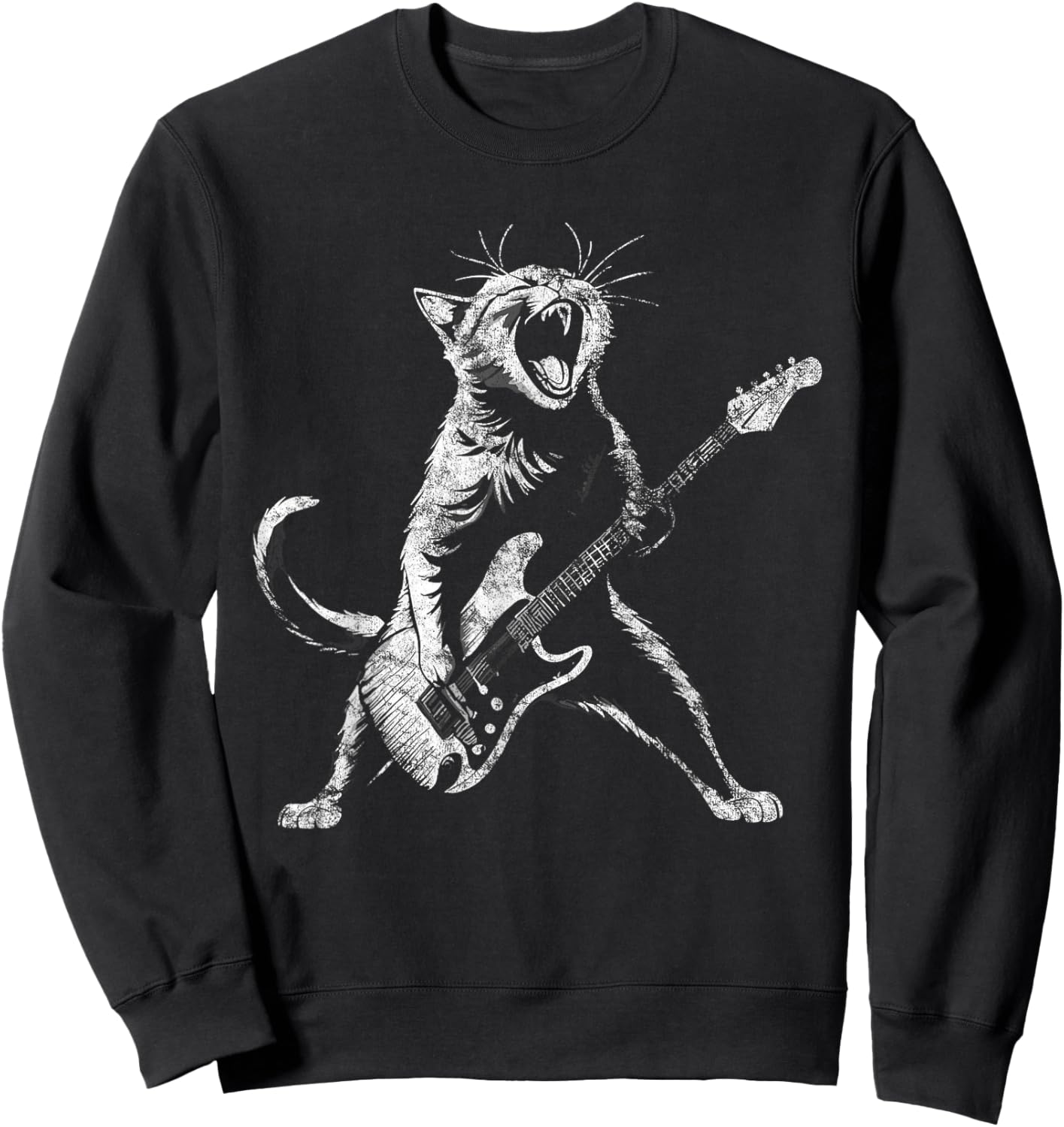 Retro funny guitar cat rock cat playing guitar Sweatshirt - Sweatshirt | Black
