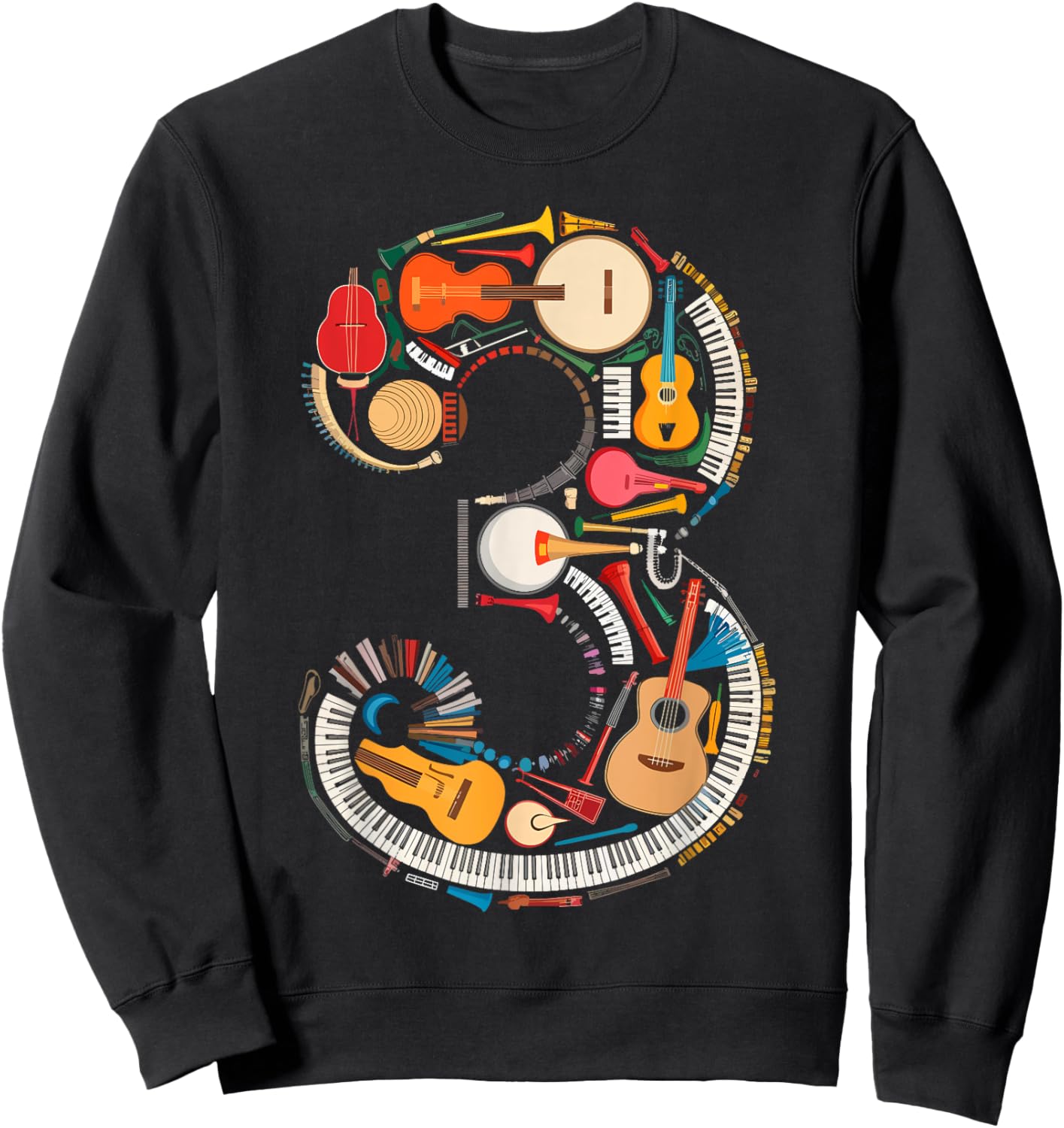 Musical Instruments Theme 3rd Birthday Musician Music Player Sweatshirt - Sweatshirt | Black