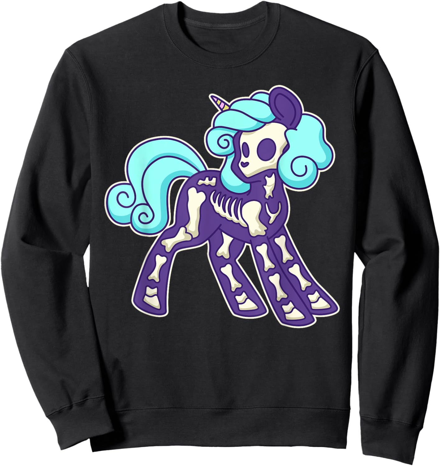 Pastel Goth Unicorn Skeleton Sweatshirt - Sweatshirt | Black