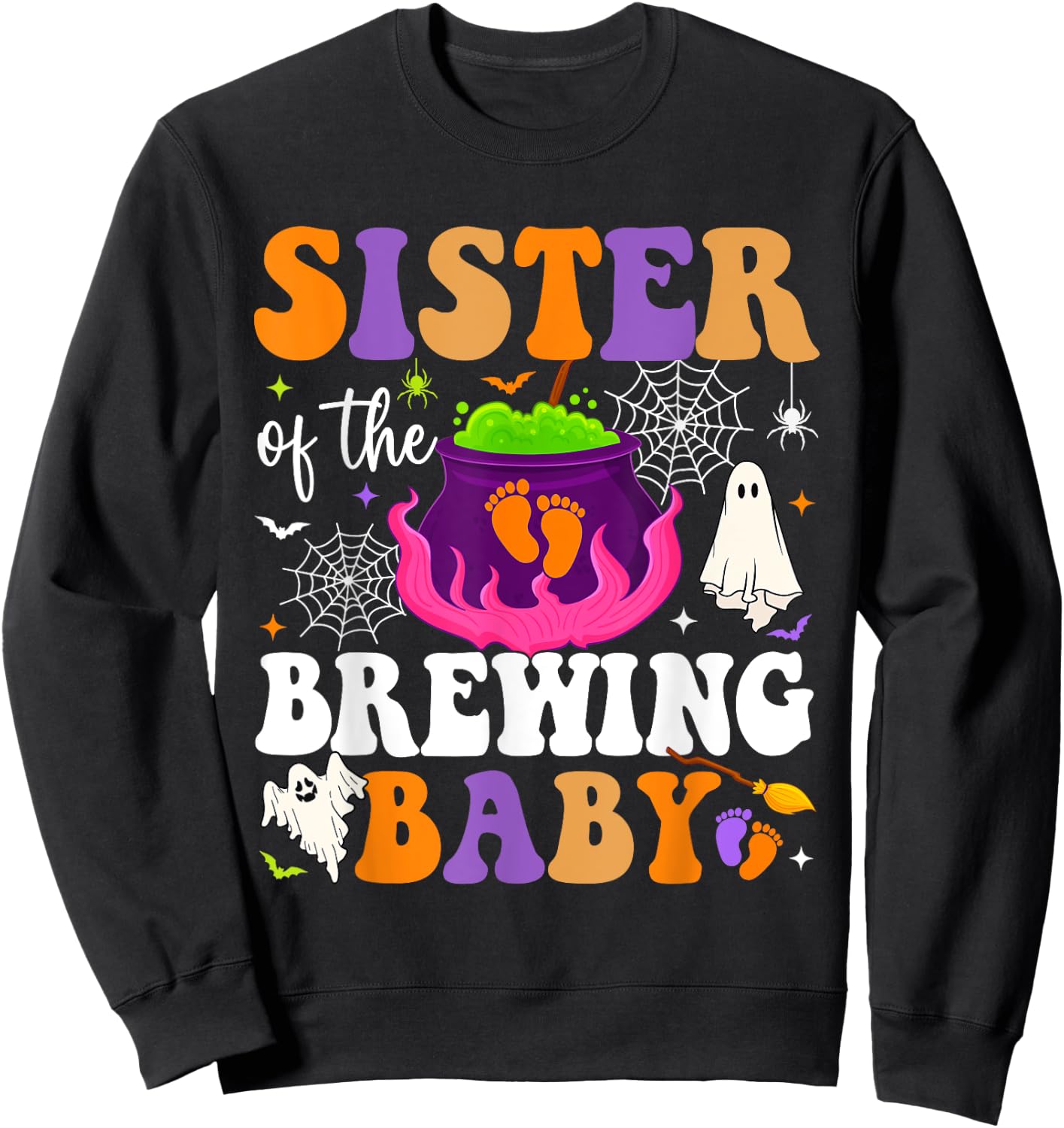 Sister of Brewing Baby Halloween Theme Baby Shower Spooky Sweatshirt - Sweatshirt | Black