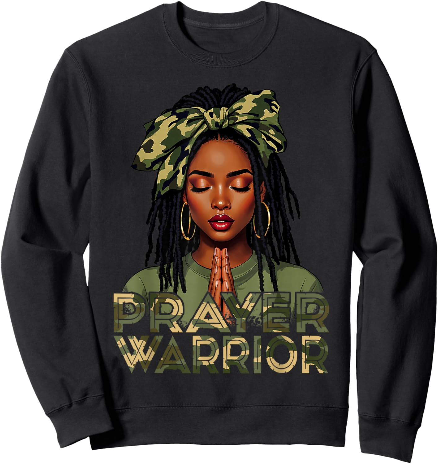 Prayer Warrior Locs Christian Black Woman Camo Bandana Sweatshirt - Sweatshirt | Black