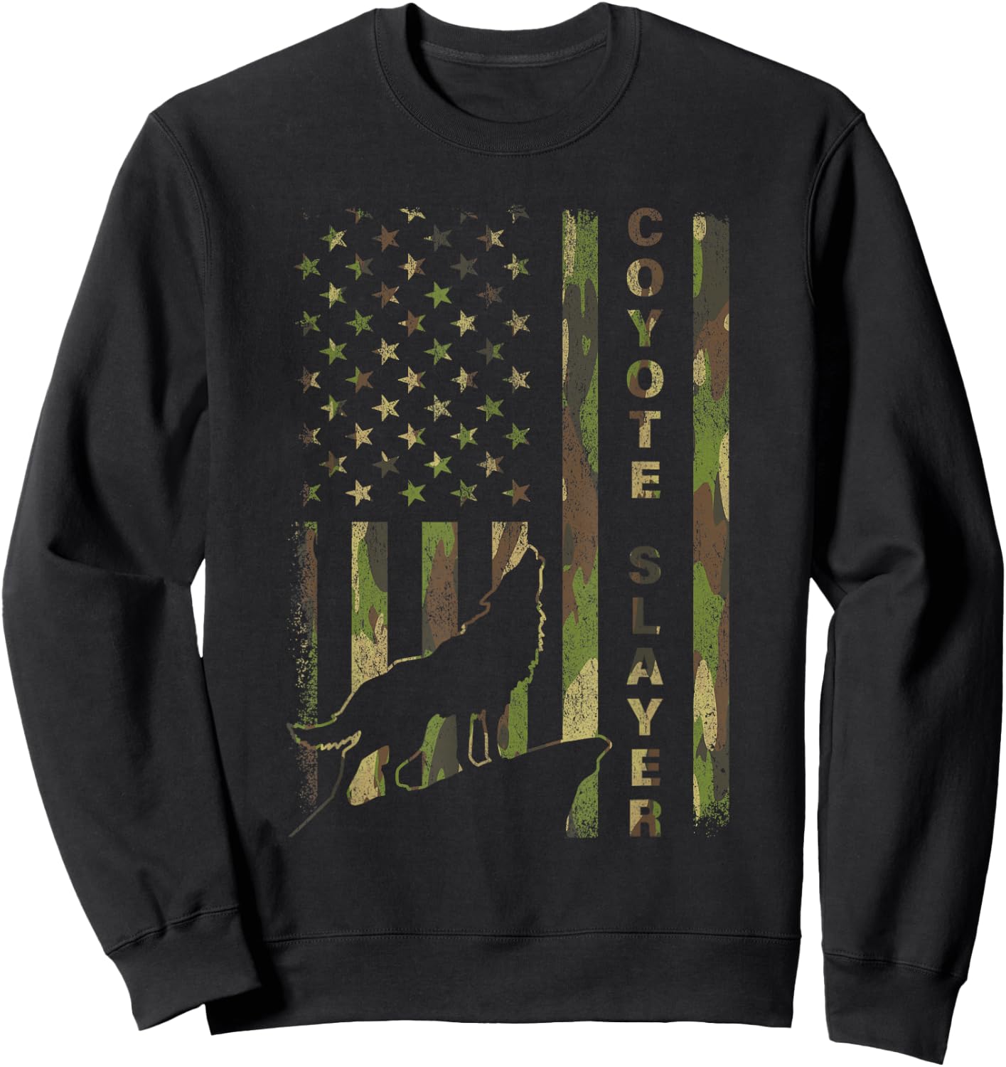 Hunter Camo American Flag Coyote Slayer Hunting Lovers Sweatshirt - Sweatshirt | Black