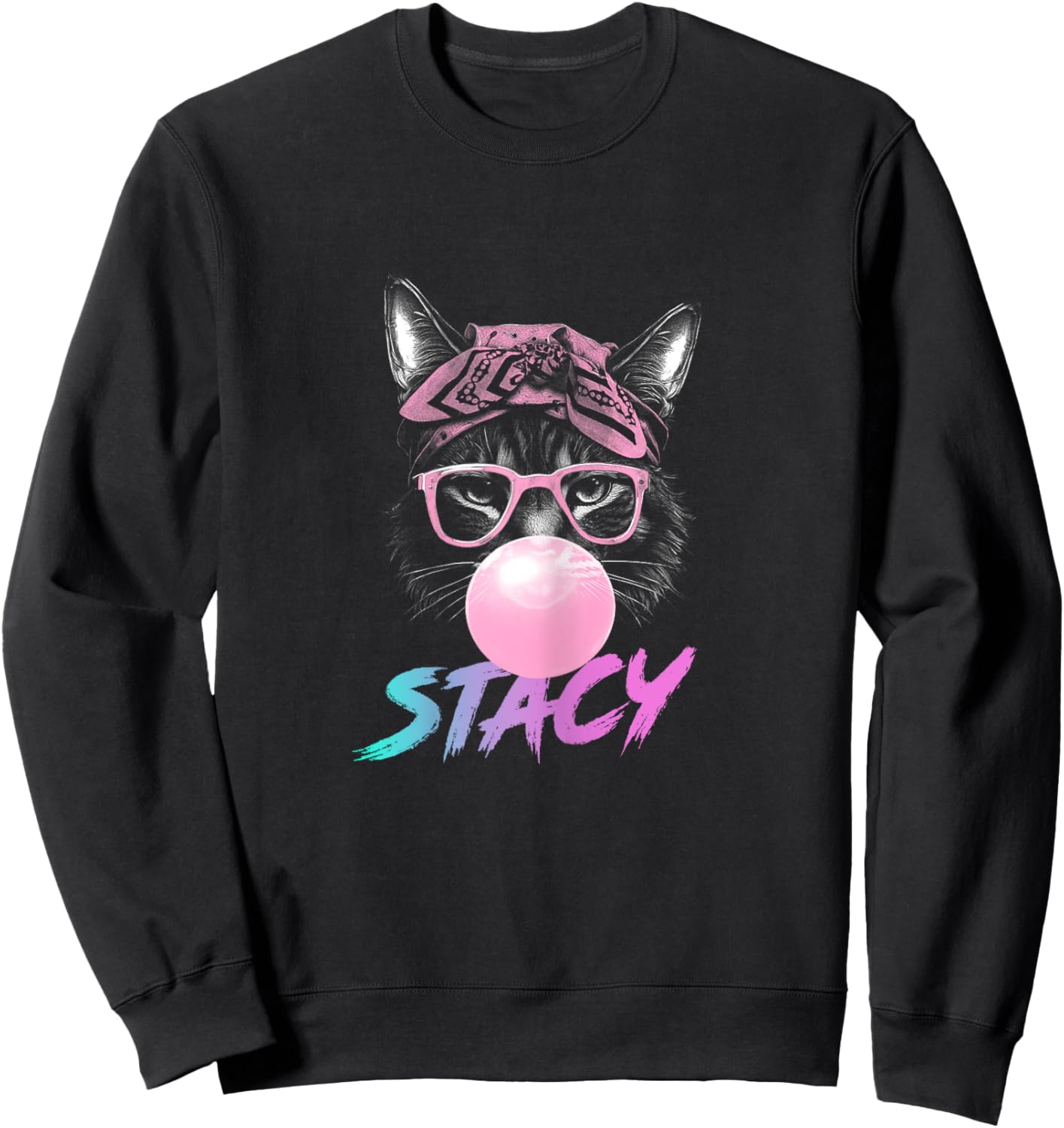 STACY - Adorable girl name with cute Cat Sweatshirt - Sweatshirt | Black