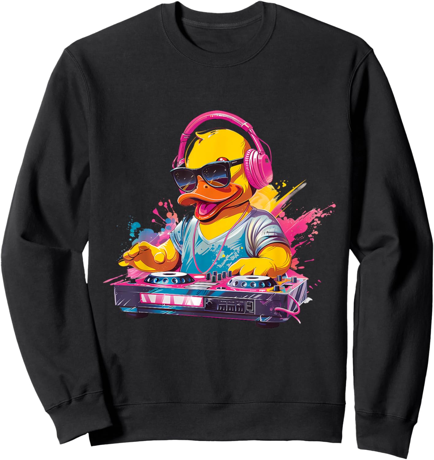 Rubber Duck Turntable DJ Watercolor Music DJ Rubber Duckie Sweatshirt - Sweatshirt | Black