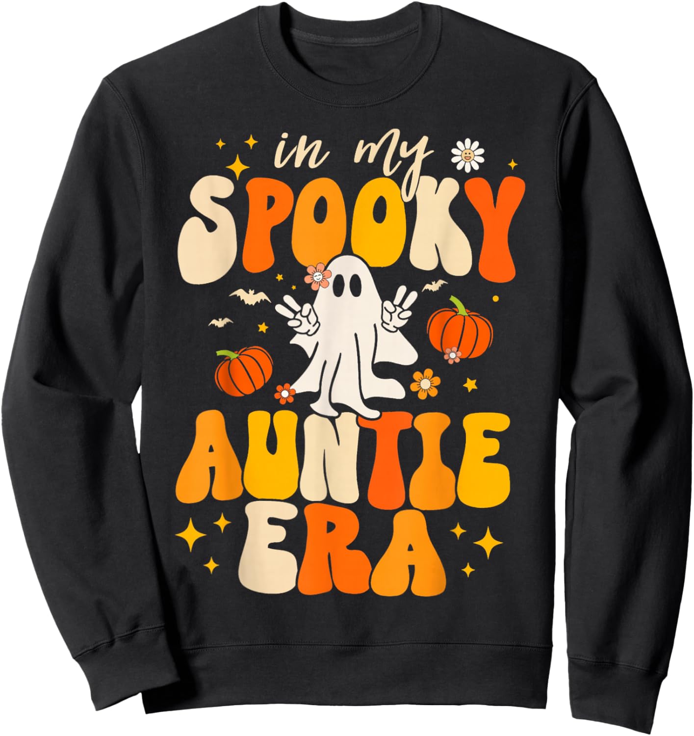 Retro In My Spooky Aunt Era Groovy Halloween Ghost Auntie Sweatshirt - Sweatshirt | Black