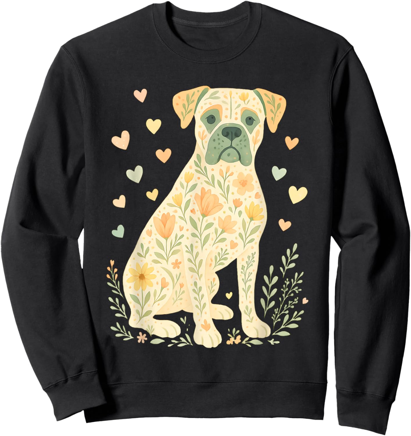 Boxer Dog Floral Shirt Cute Dog Lover Dog Mom Sweatshirt - Sweatshirt | Black