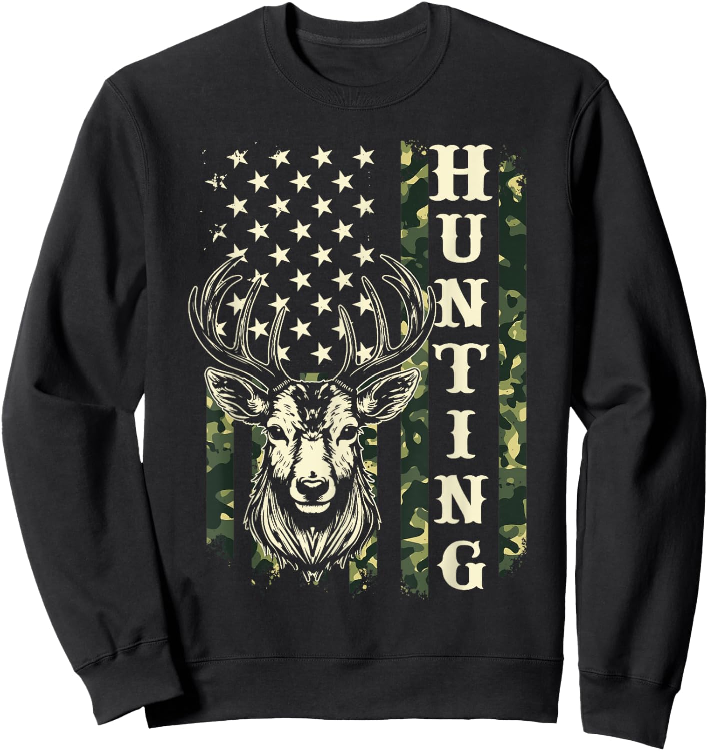 Hunting - Patriotic USA American Flag Wildlife Deer Hunter Kids Men Sweatshirt - Sweatshirt | Black