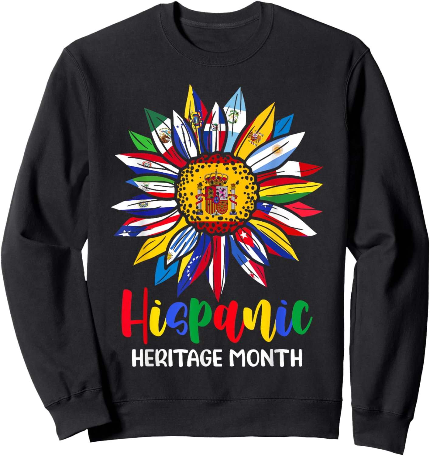 Hispanic Heritage Month Spain Flag Sunflower Latino Flags Sweatshirt - Sweatshirt | Black