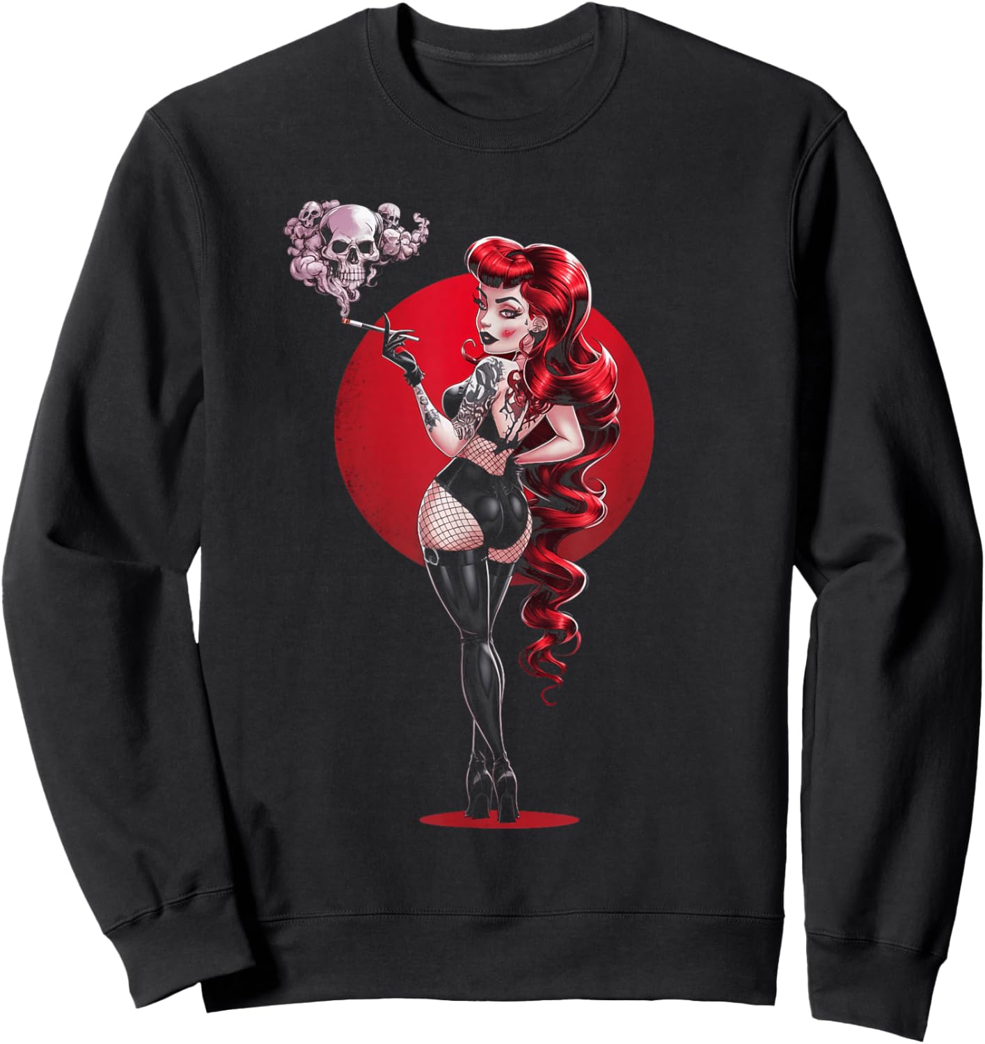 Sexy Horror Pinup Goth Girl mit Totenkopf Psychobilly Punk Art Sweatshirt - Sweatshirt | Black