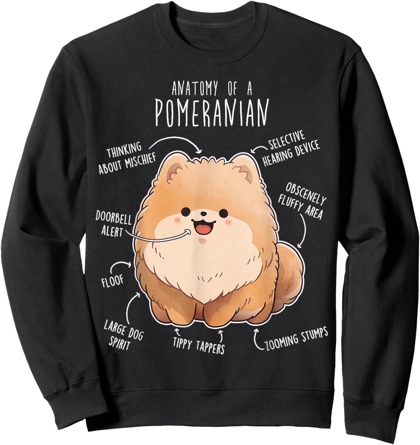 Orange Pomeranian Anatomy, Funny Cute Pet Pom Mom Dog Dad Women Kids Sweatshirt - Sweatshirt | Black