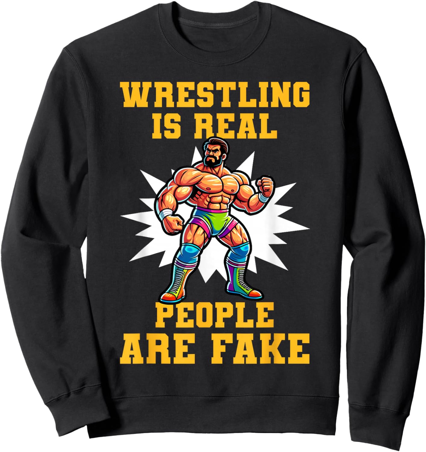 Powerhouse Pro Wrestling Apparel Pro Wrestling Champ Vintage Retro Distressed Wrestler Design Sweatshirt - Sweatshirt | Black