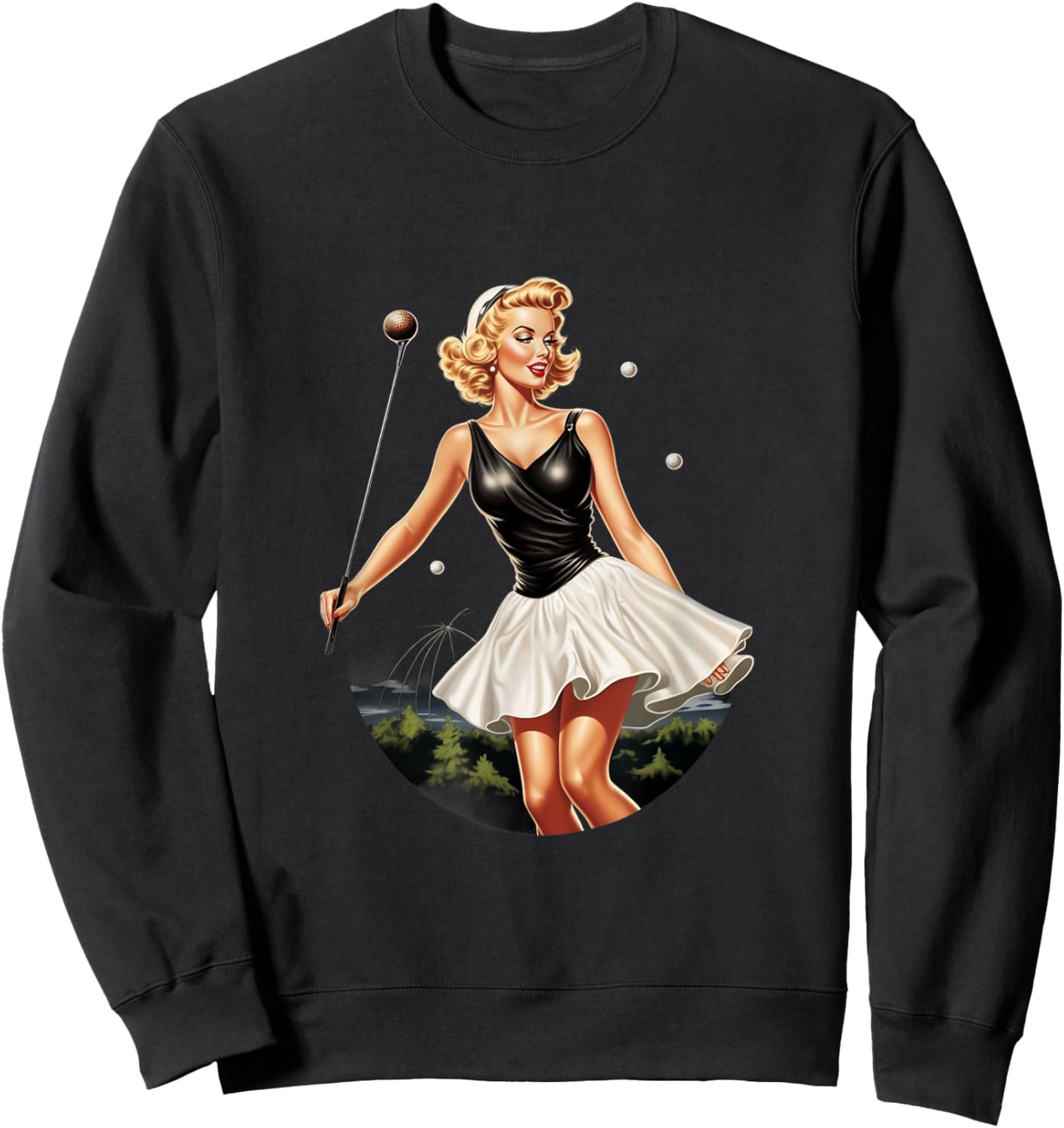 Pinup Girl Golfer Golf Vintage Sweatshirt - Sweatshirt | Black