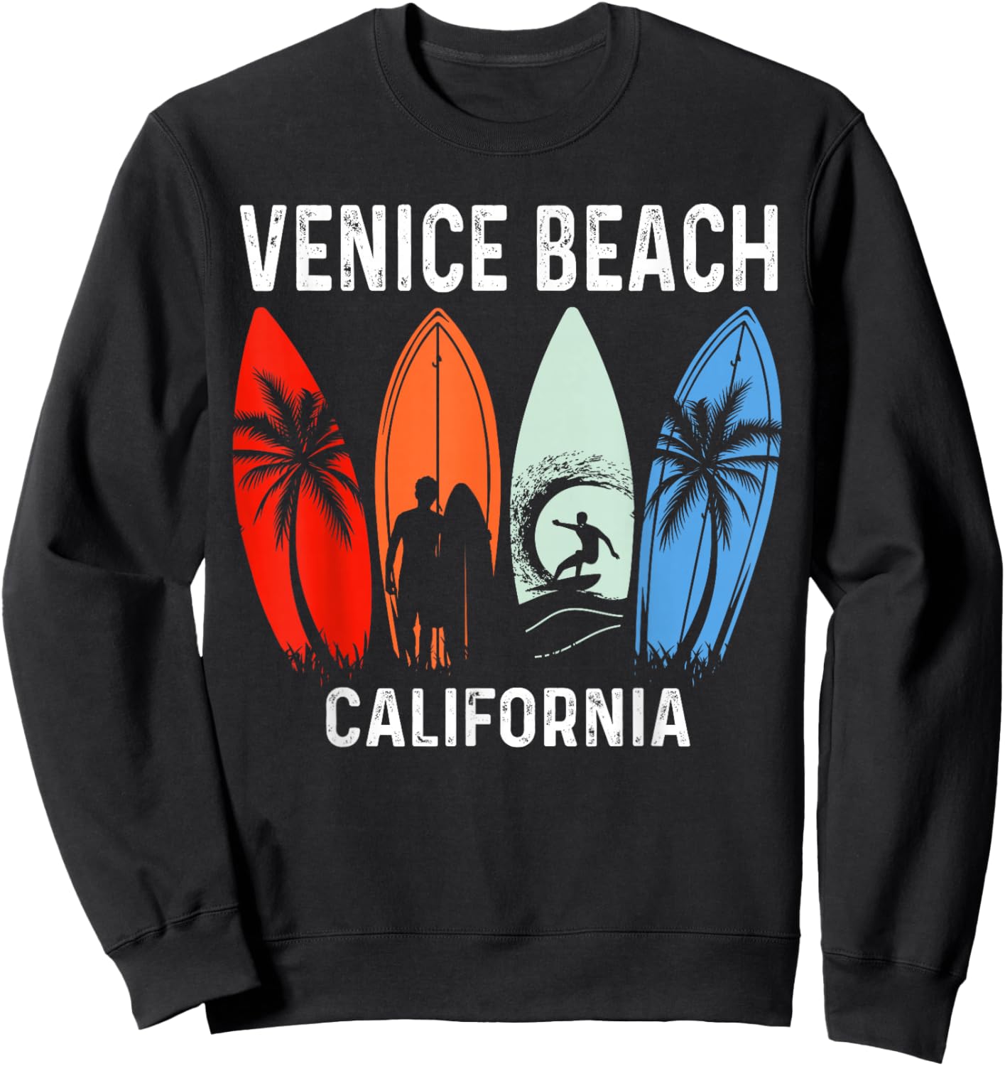 Retro Venice Beach California Surfing Beach Sweatshirt - Sweatshirt | Black