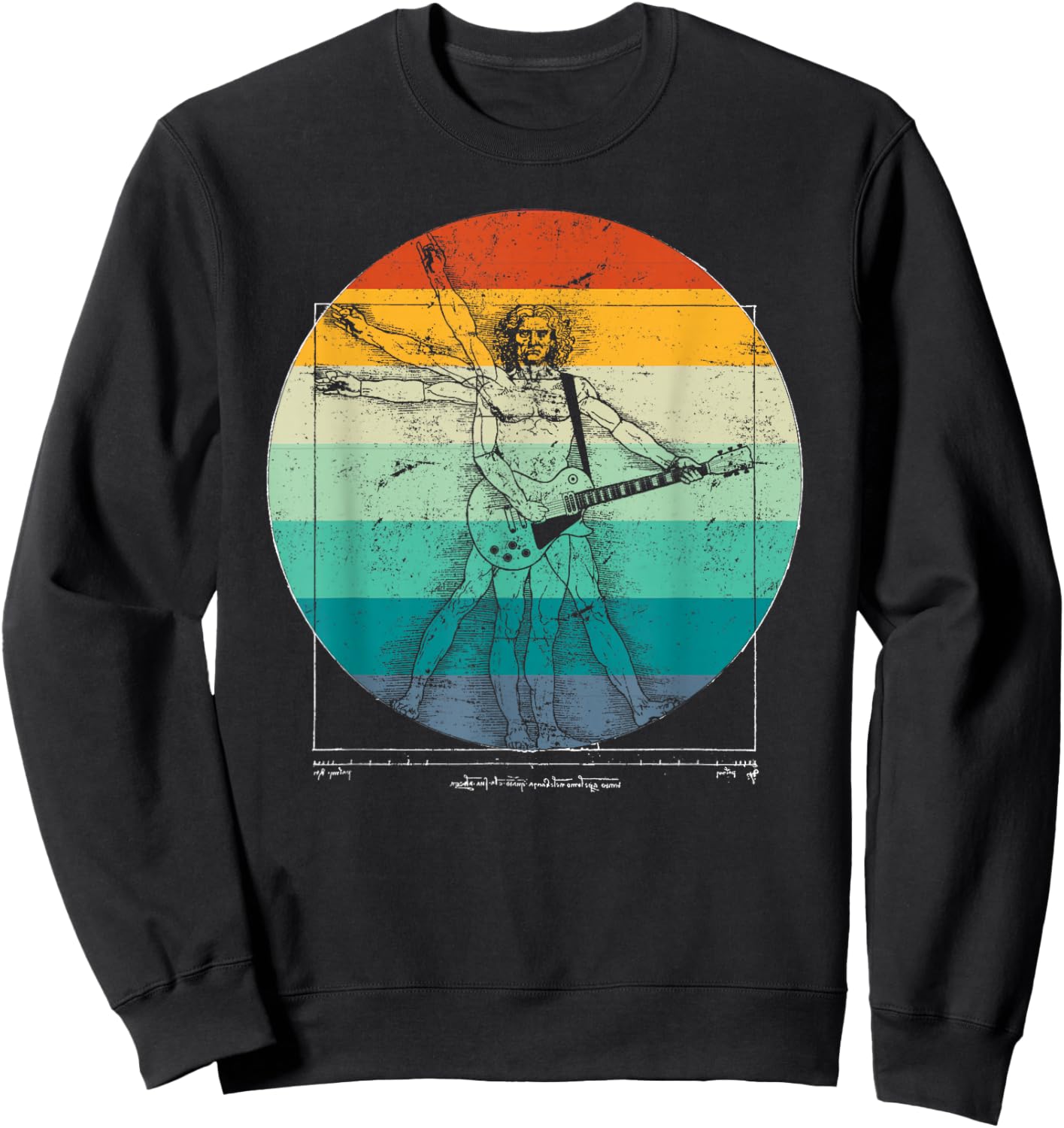 Funny Guitar Player Da Vinci Vitruvian Man Musicians Sweatshirt - Sweatshirt | Black