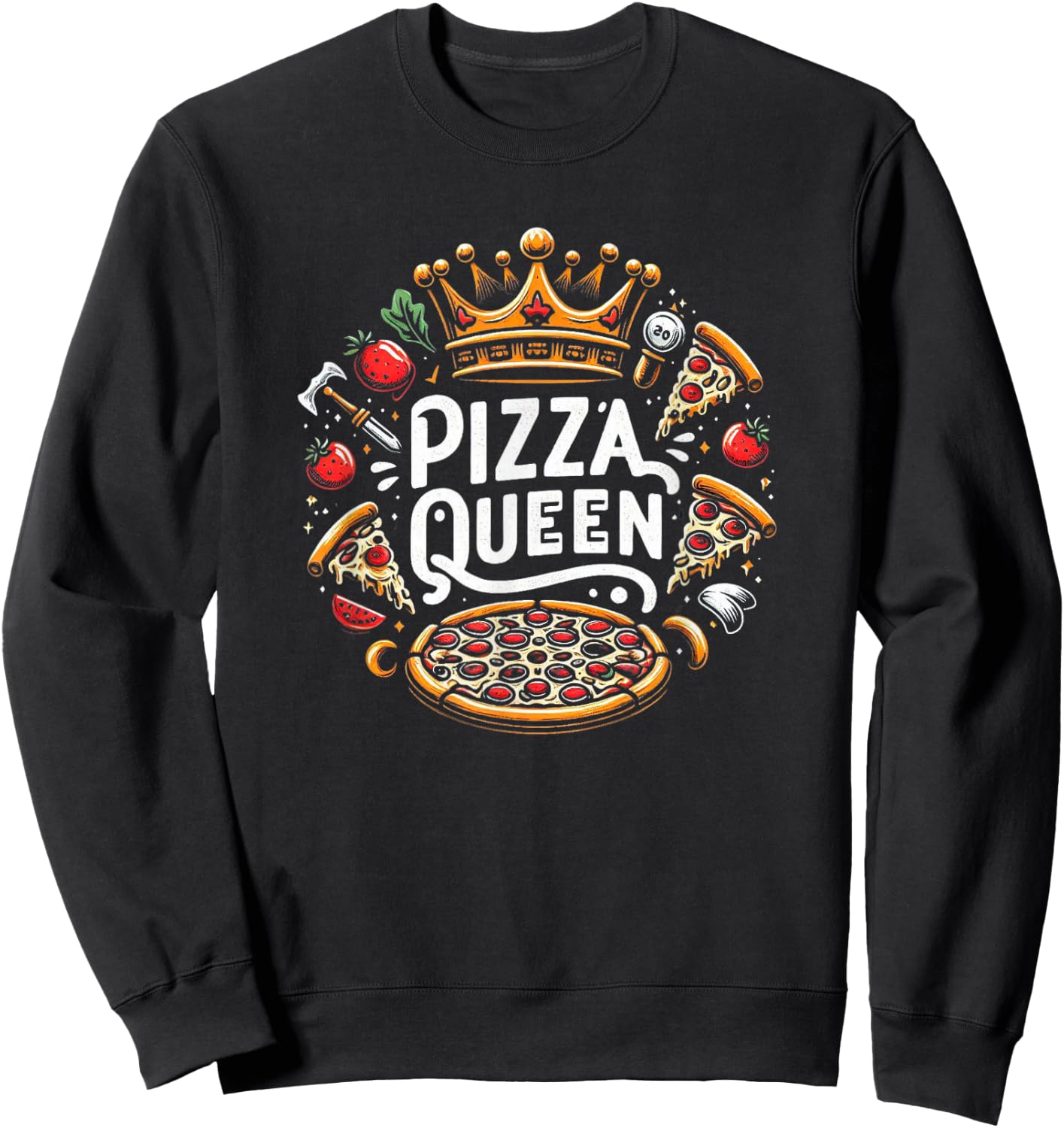 Funny Pizza Lover Foodie Pizza Women Pizza Queen Sweatshirt - Sweatshirt | Black