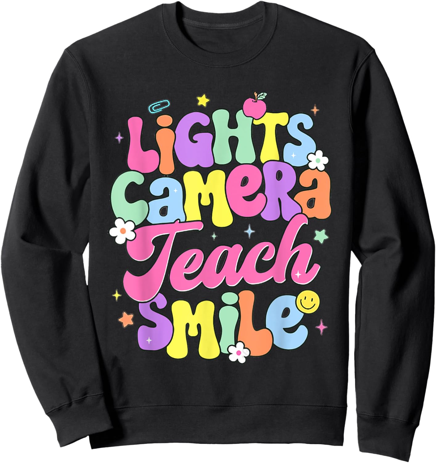 Retro Lights Camera Teach Smile Back To School Teacher Women Sweatshirt - Sweatshirt | Black