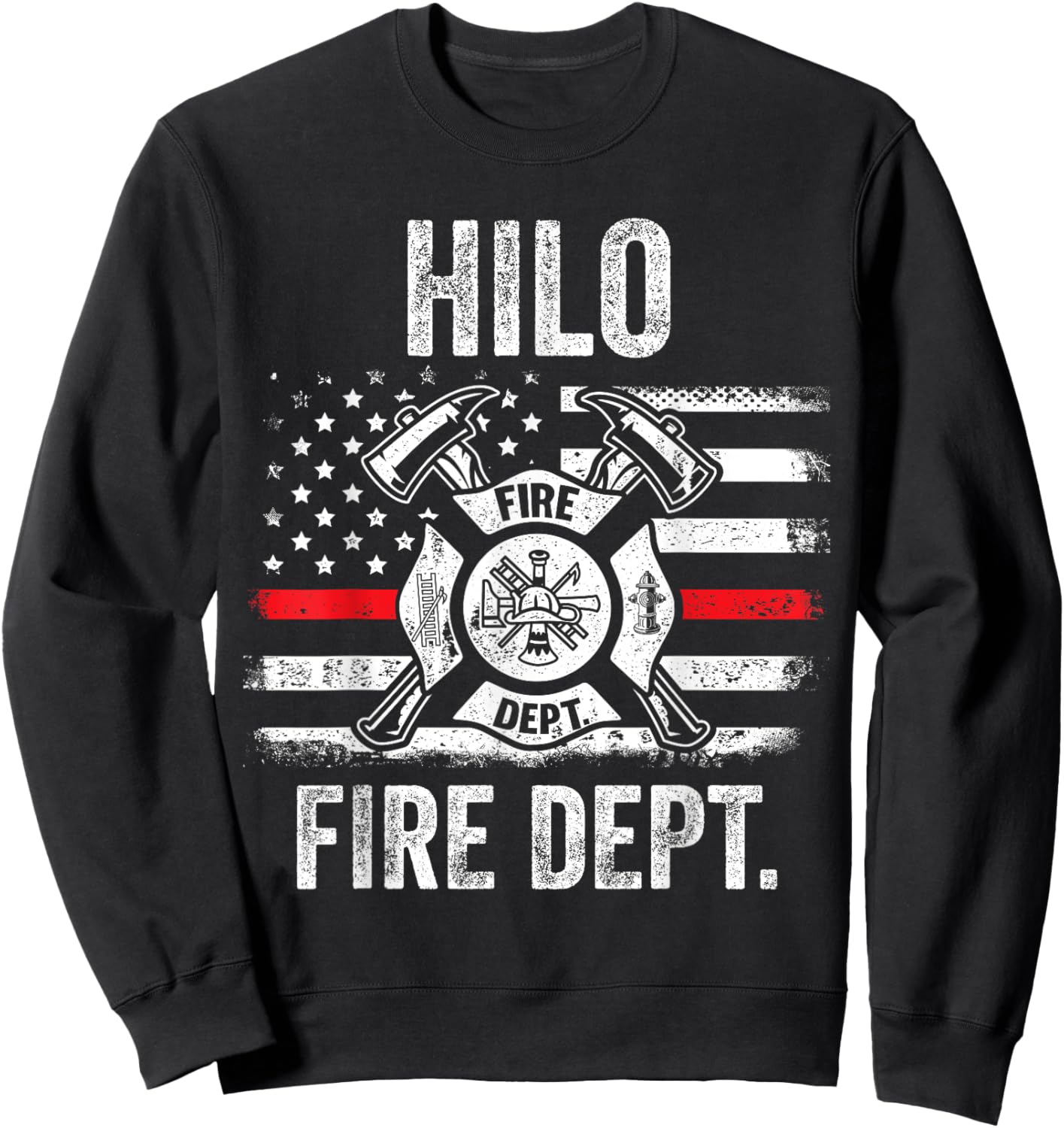 Hilo Hawaii Fire Department Thin Red Line Fireman Sweatshirt - Sweatshirt | Black