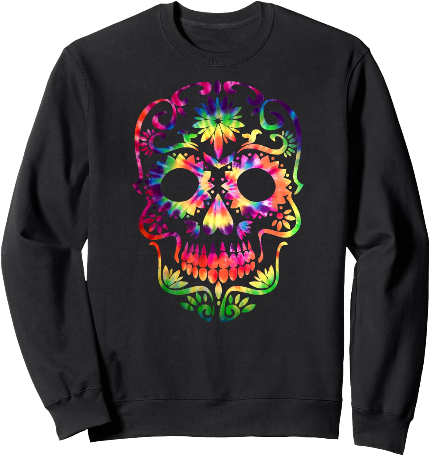 Tye Dye Day of the Dead Shirt Art 70's Style Sugar Skull Sweatshirt - Sweatshirt | Black