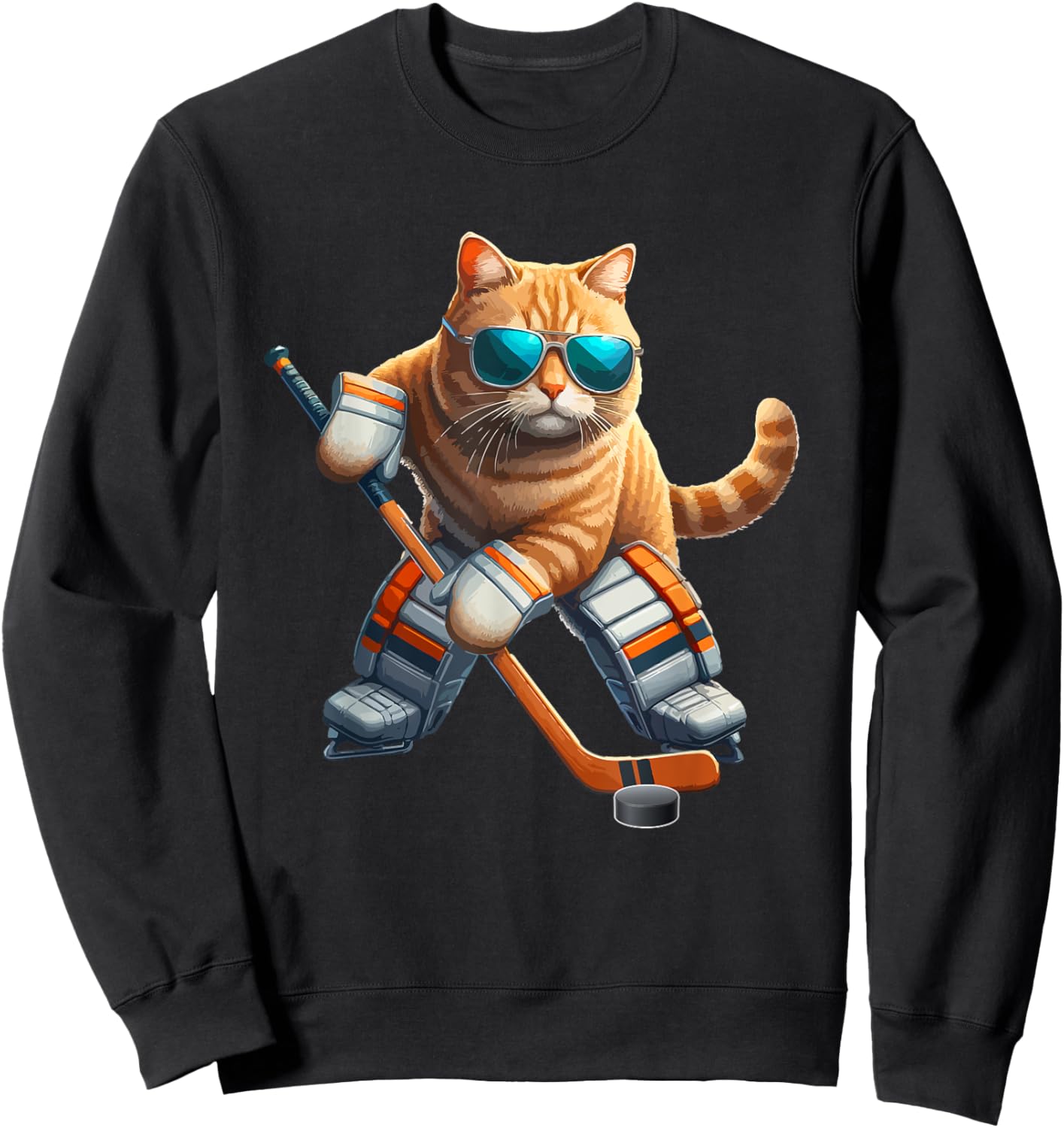 Cat Sunglasses Playing Hockey Costume Player Owner Lover Sweatshirt - Sweatshirt | Black