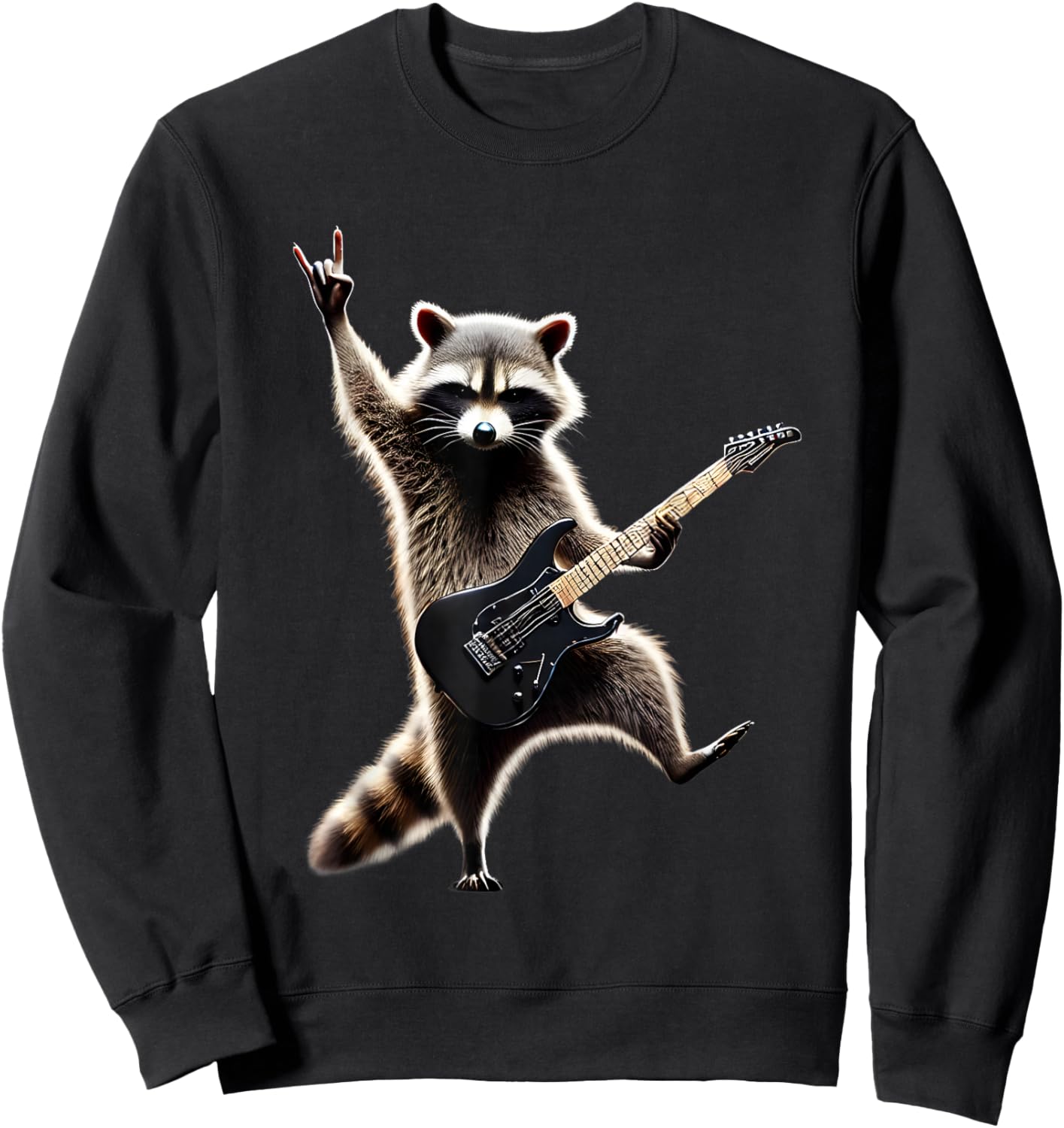 Rock Raccoon Heavy Retro Roll Animal Lovers Metal Music Sweatshirt - Sweatshirt | Black