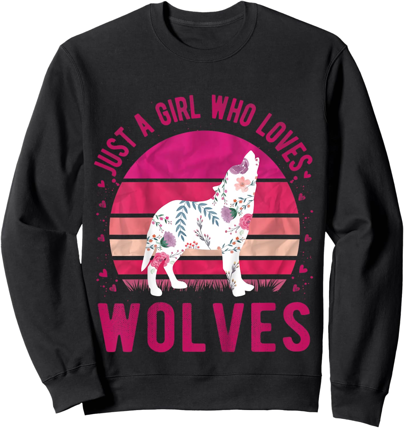 Kids Just a Girl Who Loves Wolves Vintage Retro Gift Sweatshirt - Sweatshirt | Black