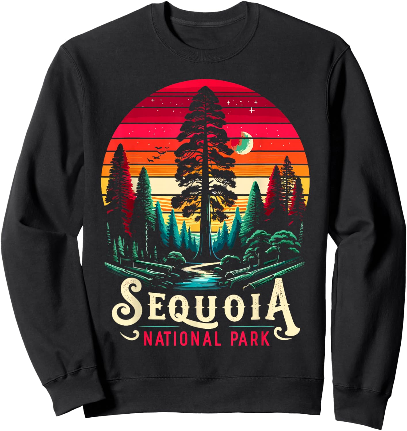 Sequoia National Park Sunset Retro T Vintage Apparel Sweatshirt - Sweatshirt | Black