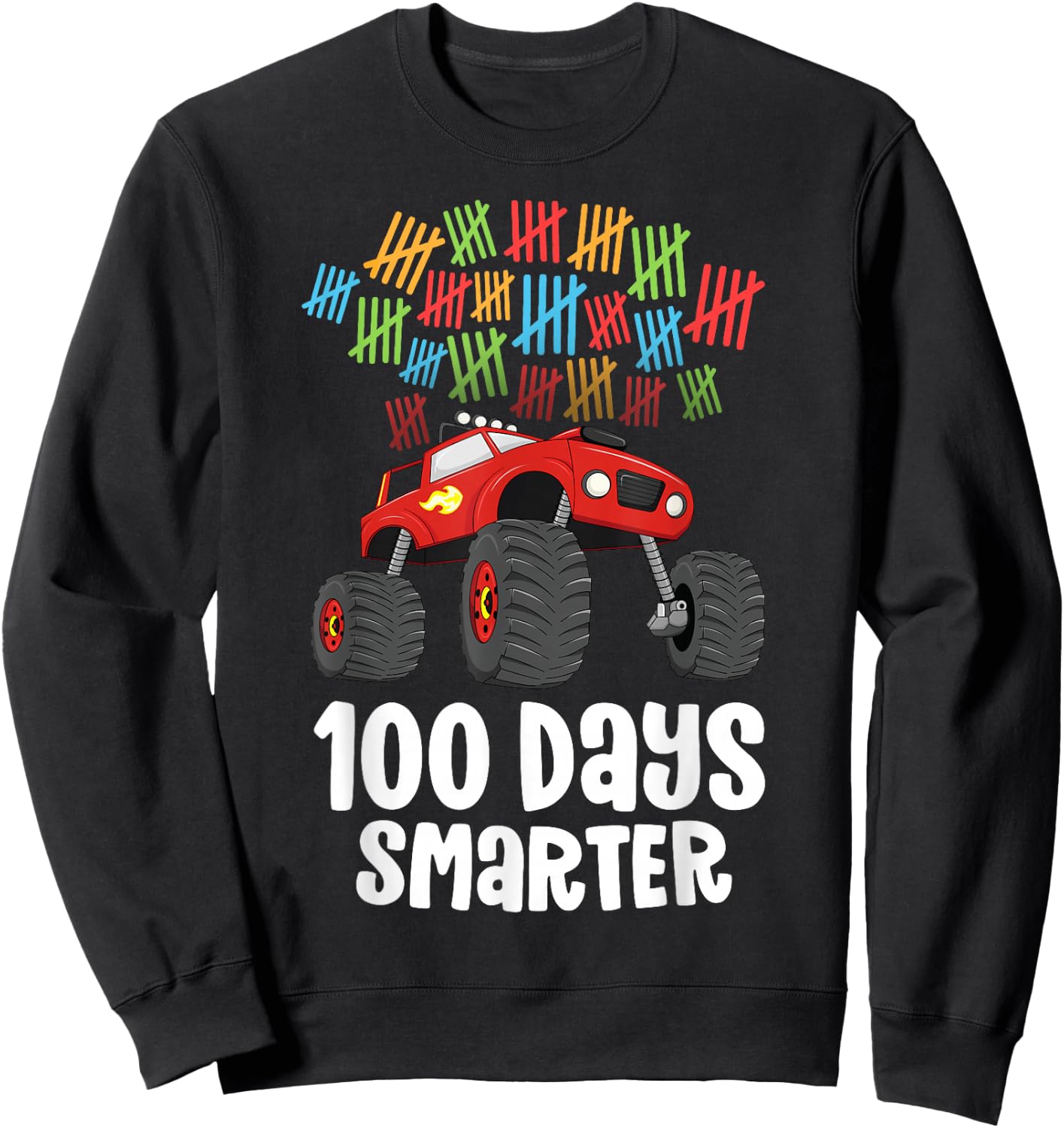 Boys 100th Day of School Shirt Monster Truck 100 Smarter Sweatshirt - Sweatshirt | Black