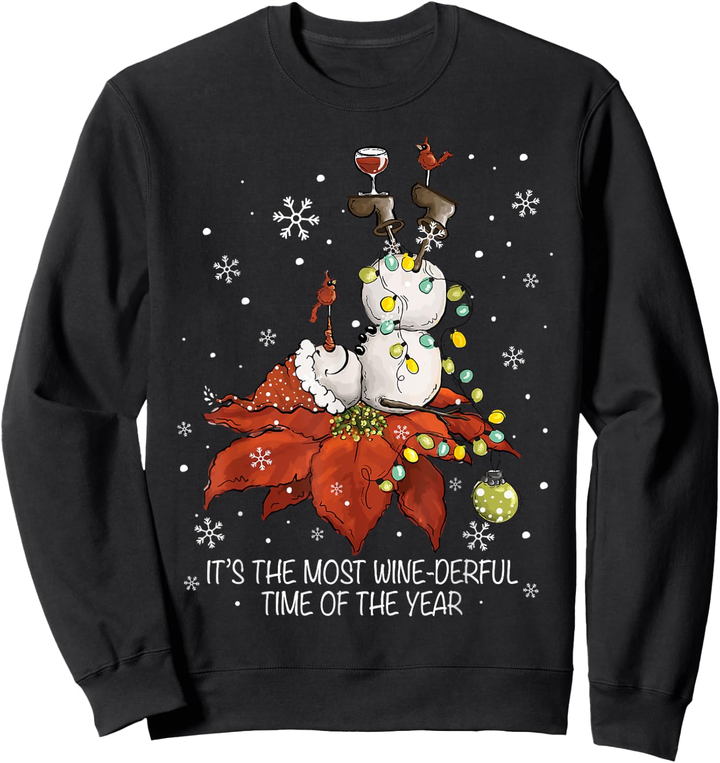 It's The Most Wine-derful Time Of The Year Snowman Wine Xmas Sweatshirt - Sweatshirt | Black