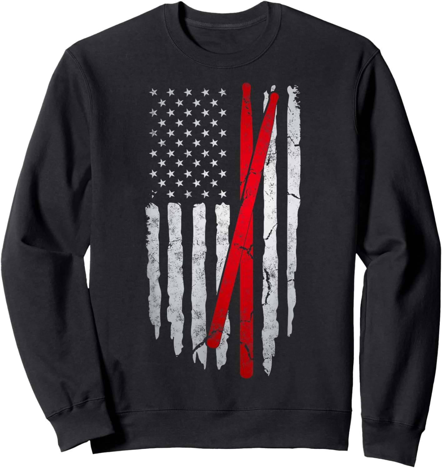 Distressed Drum Sticks American Flag For Patriotic Drummer Sweatshirt - Sweatshirt | Black