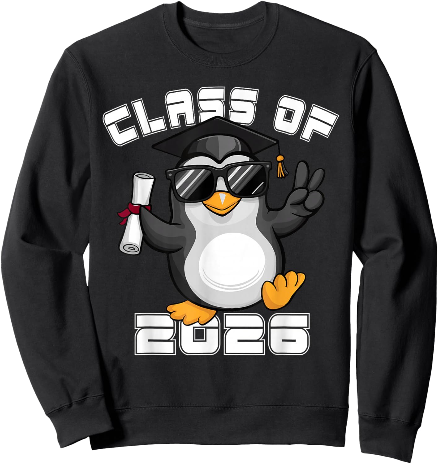 Peace Sign Hand Penguin Class of 2026 Graduation Sweatshirt - Sweatshirt | Black