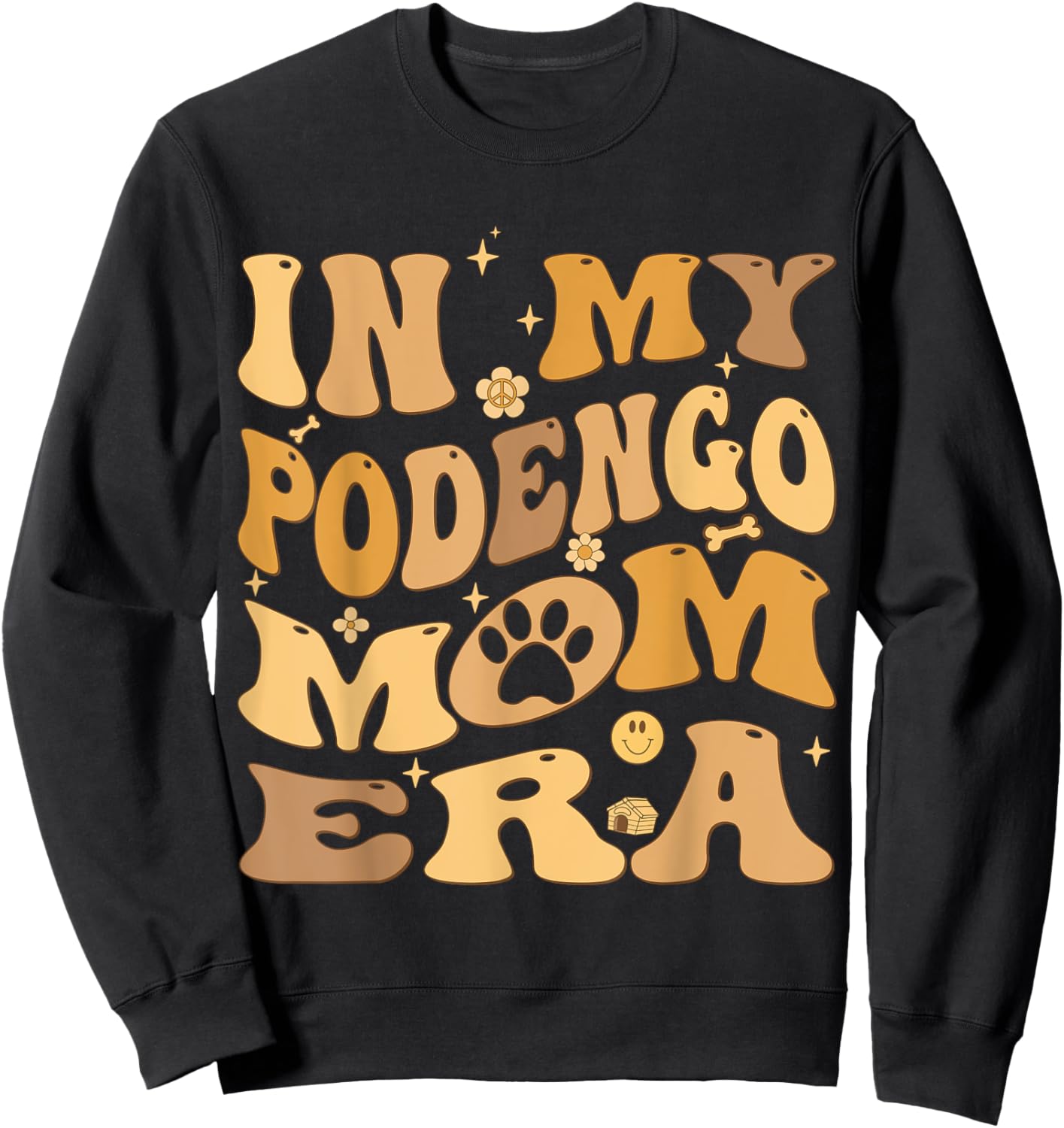 In My Podengo Mom Era Groovy Portuguese Podengo Dog Owner Sweatshirt - Sweatshirt | Black