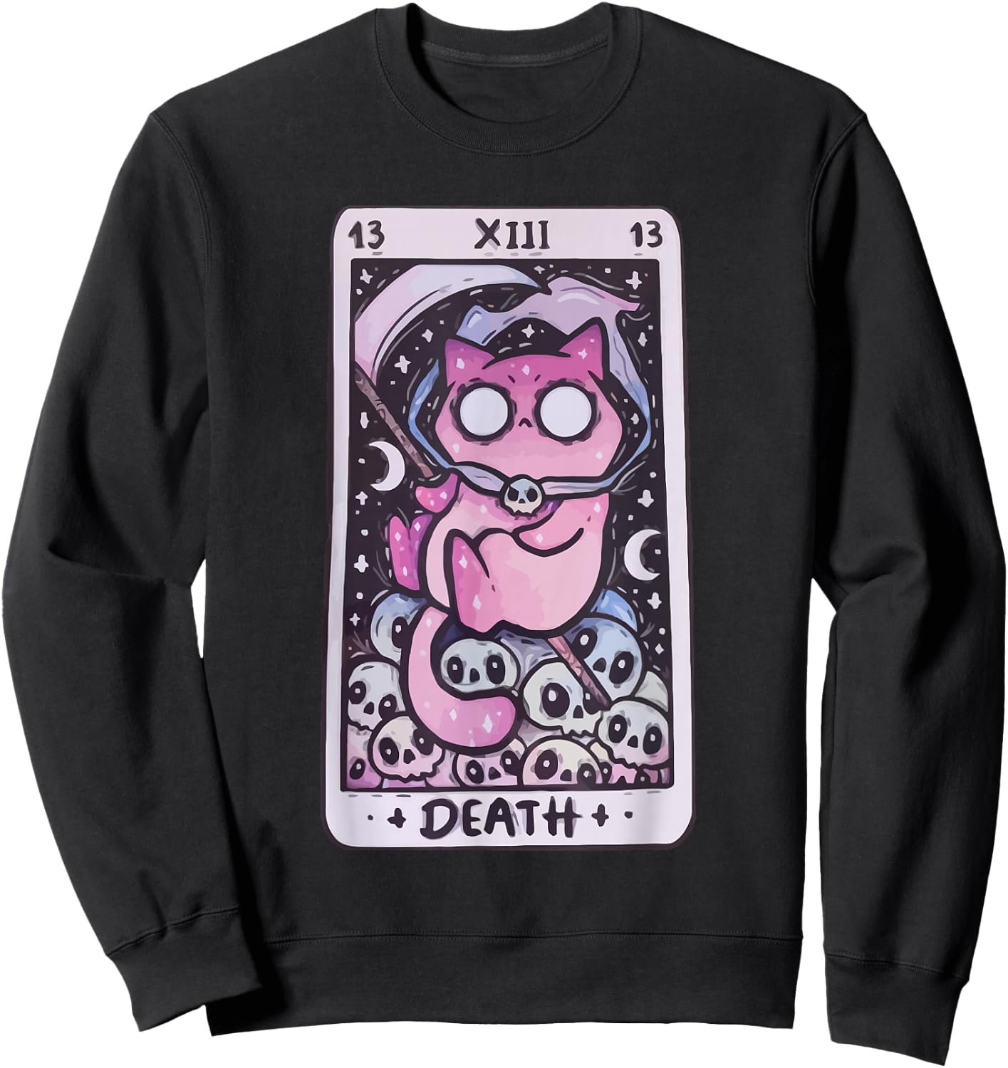 Kawaii Pastel Goth Art the Death Tarot Cute Cat Creepy Art Sweatshirt - Sweatshirt | Black