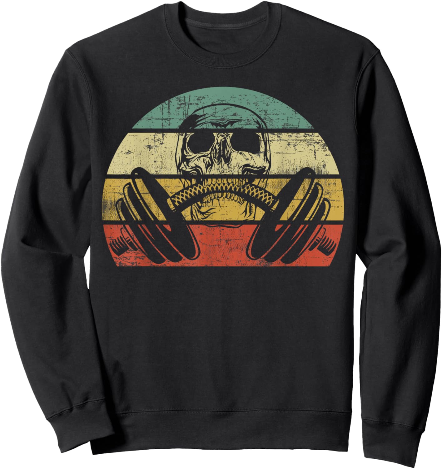 Retro Weightlifting Skull Funny Powerlifting Fitness Gym Sweatshirt - Sweatshirt | Black