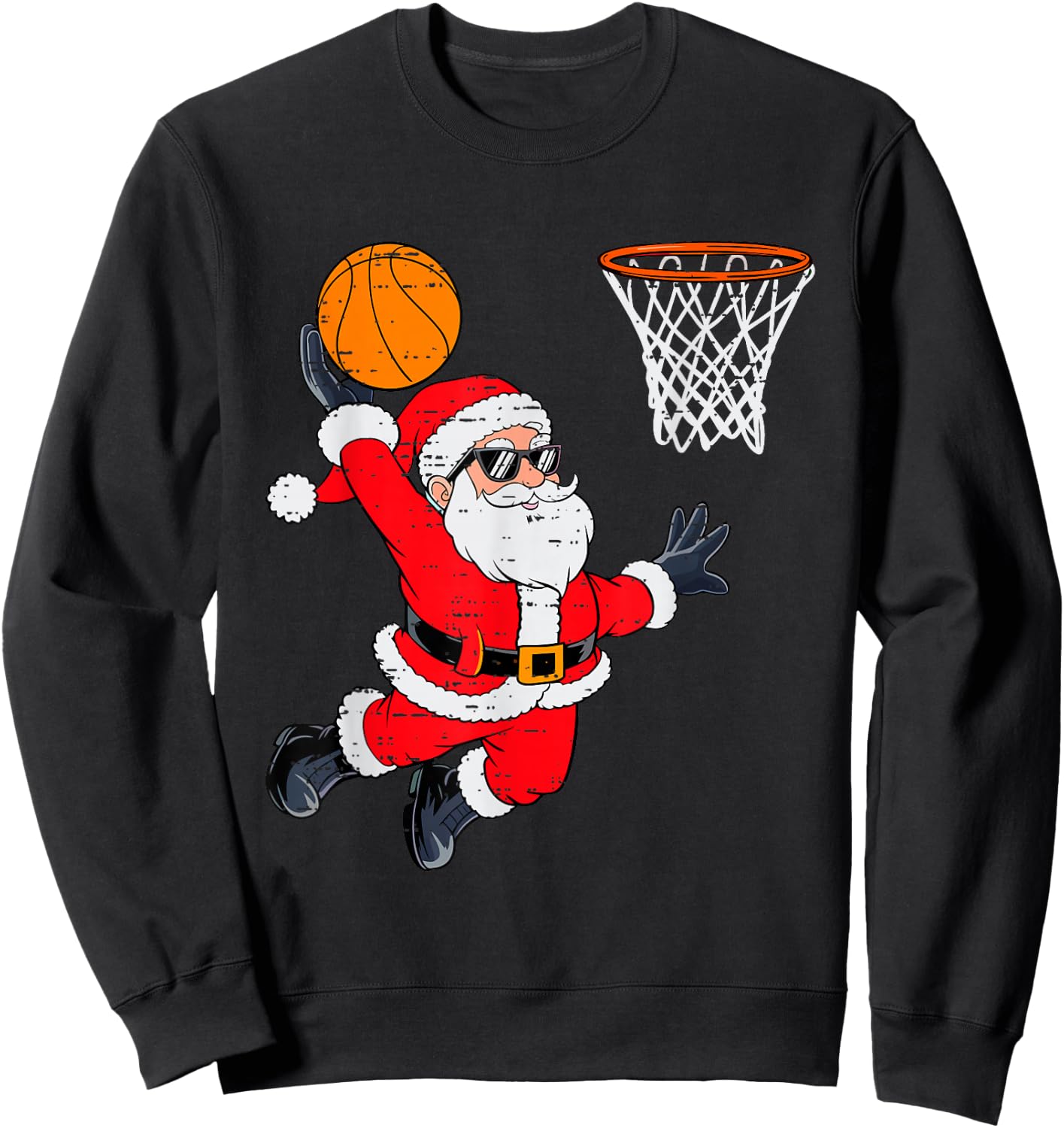 Funny Santa Dunking Basketball Christmas Xmas Boys Kids Sweatshirt - Sweatshirt | Black