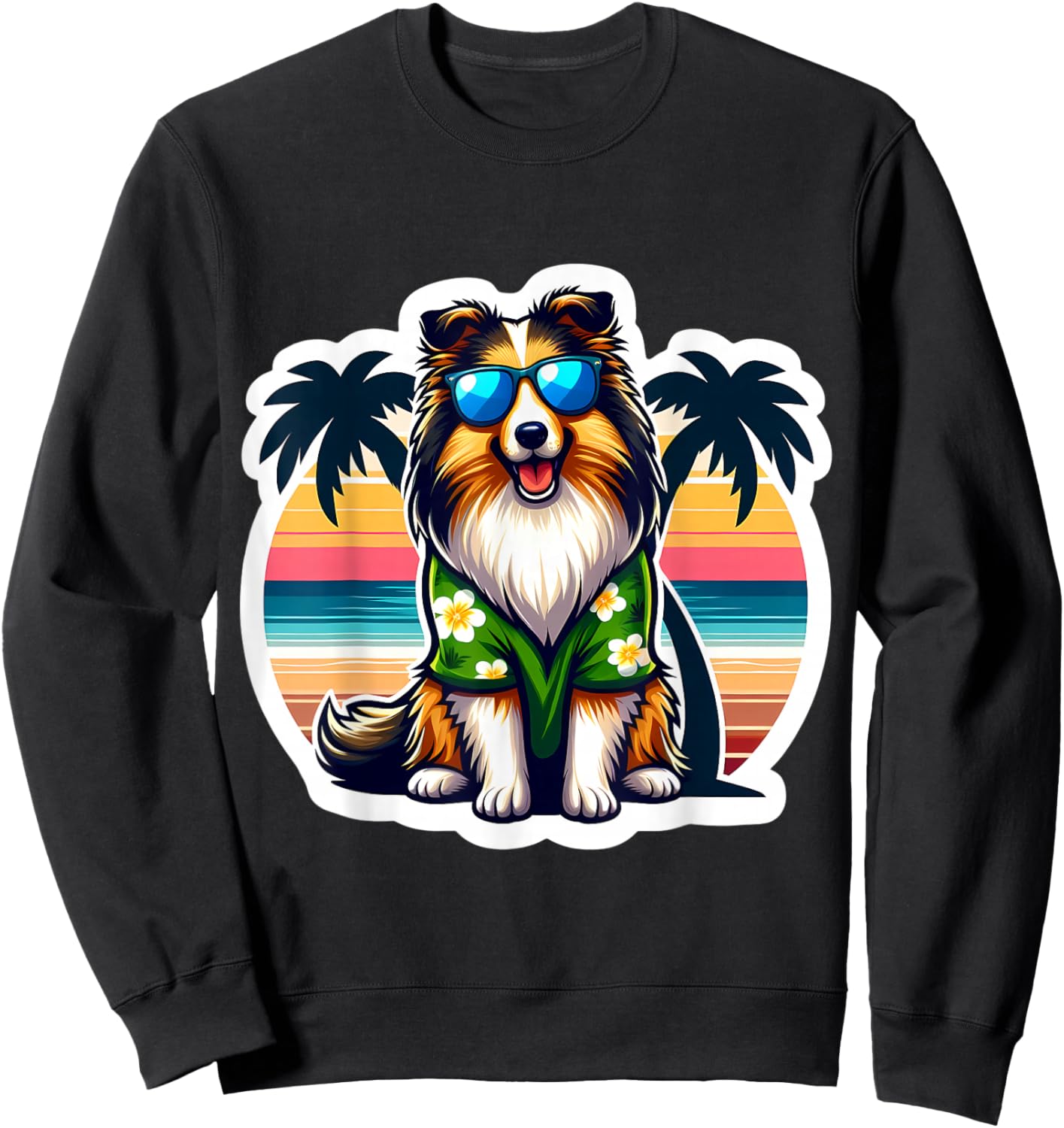 Shetland Sheepdog Dog Owner Summer Vibes Vacation Tropical Sweatshirt - Sweatshirt | Black