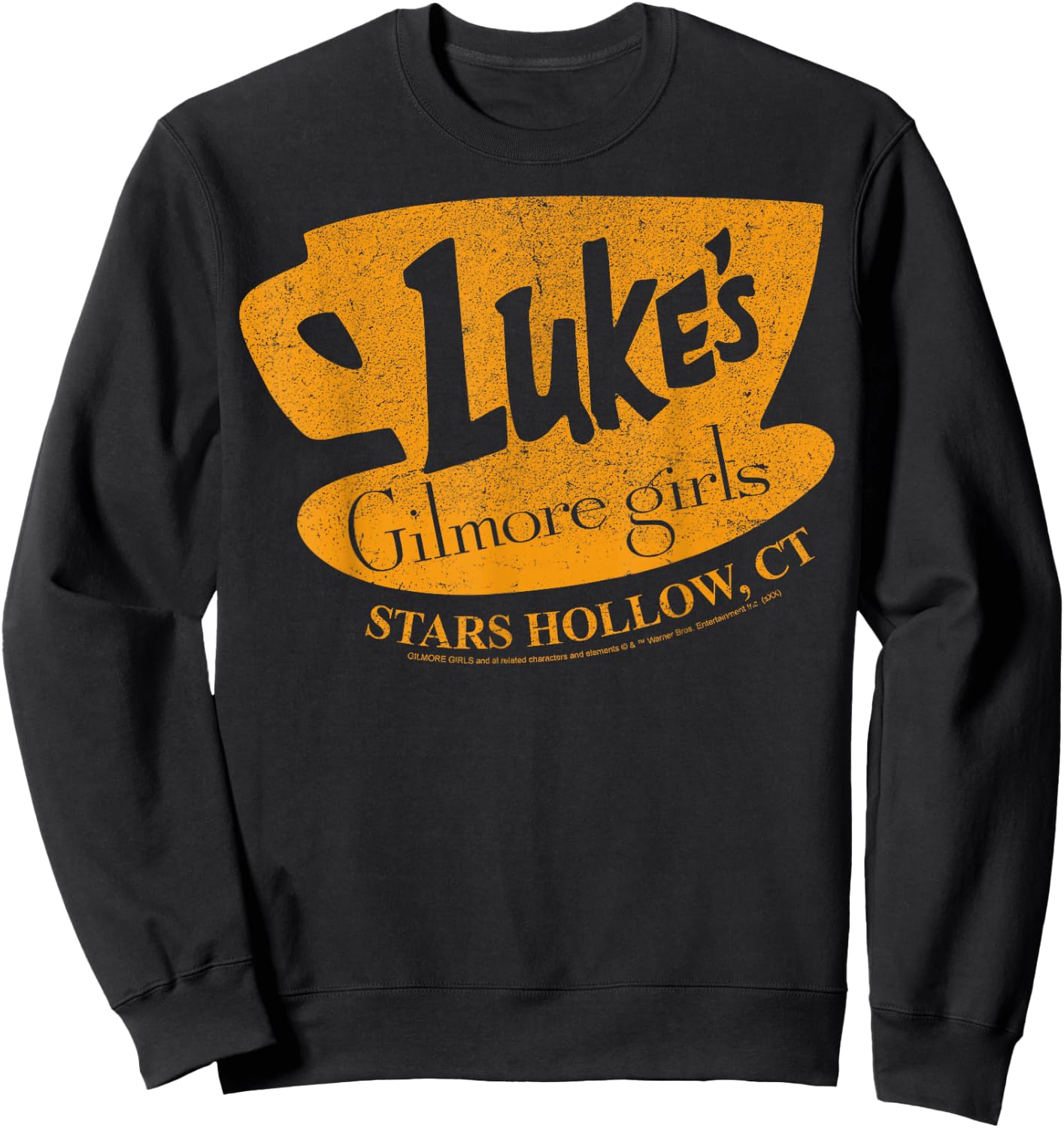 Gilmore Girls Luke's Diner Stars Hollow Distressed Sign Sweatshirt - Sweatshirt | Black